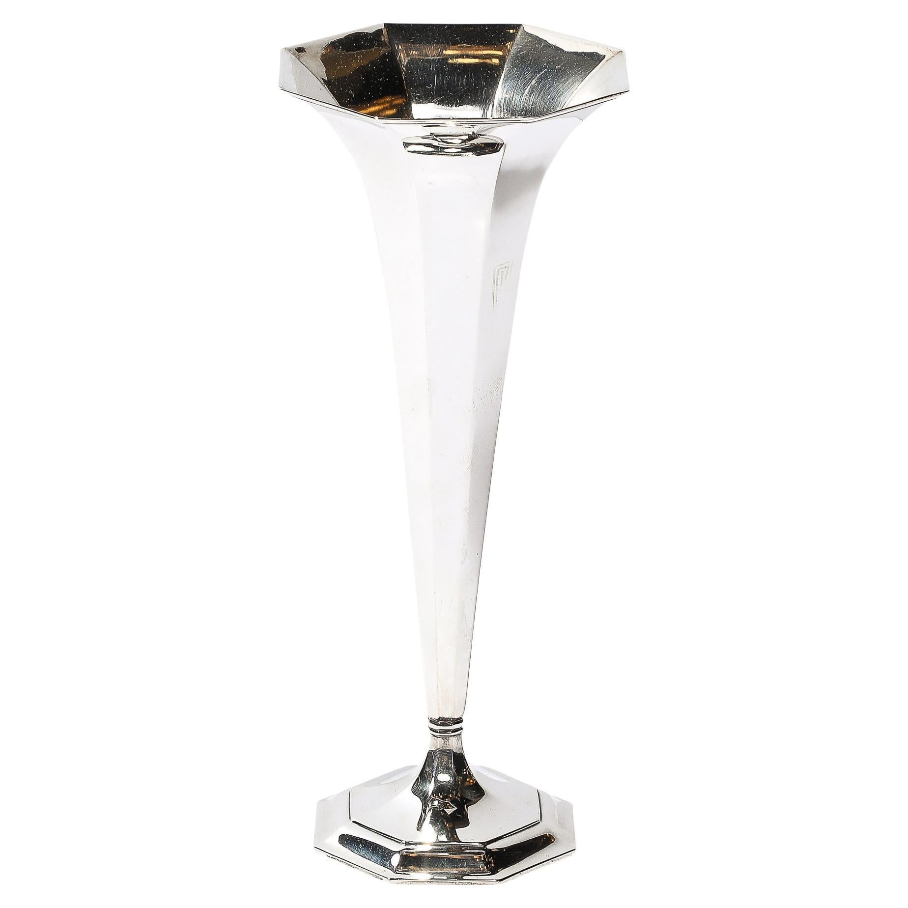 Tiffany & Co. Art Deco Octagonal Sterling Silver Trumpet Vase