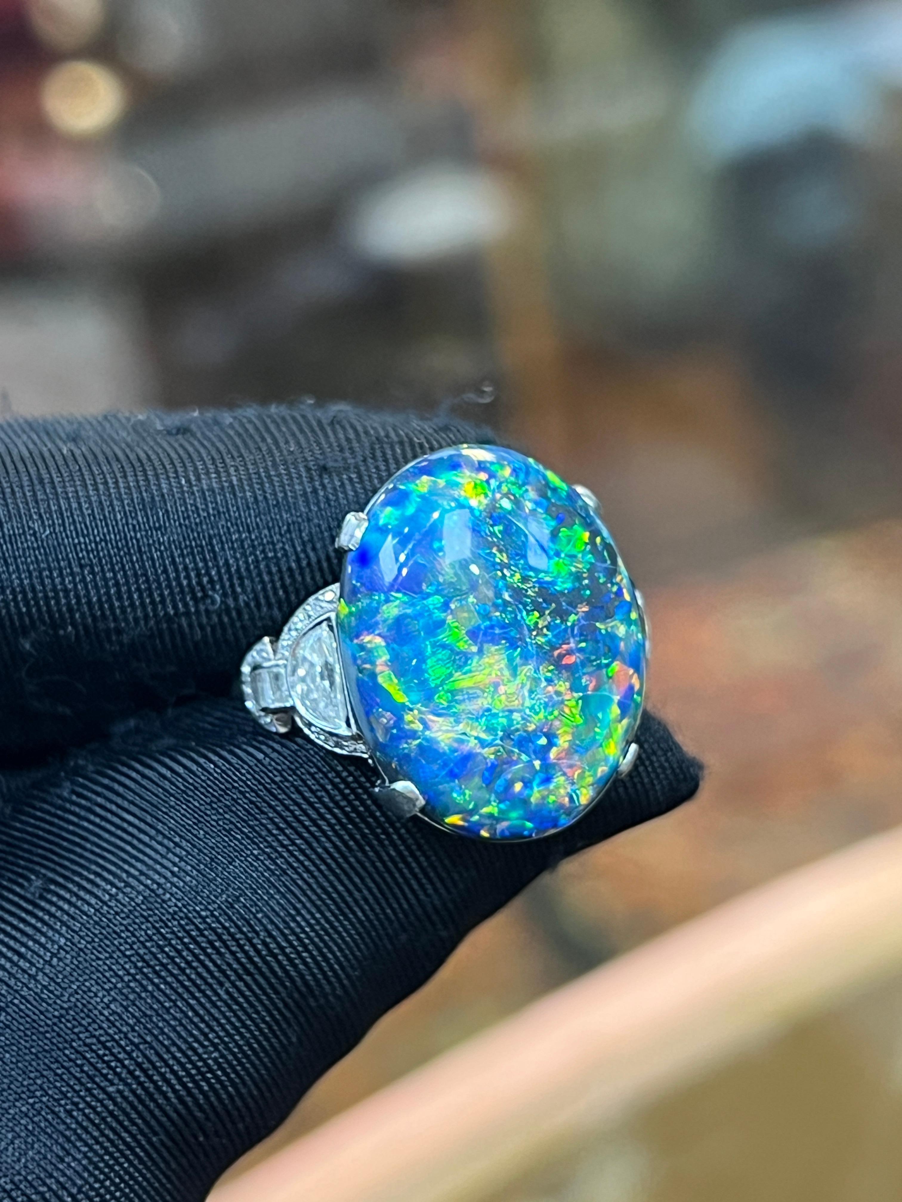 Old Mine Cut Tiffany & Co Art Deco Opal and Diamond Ring For Sale