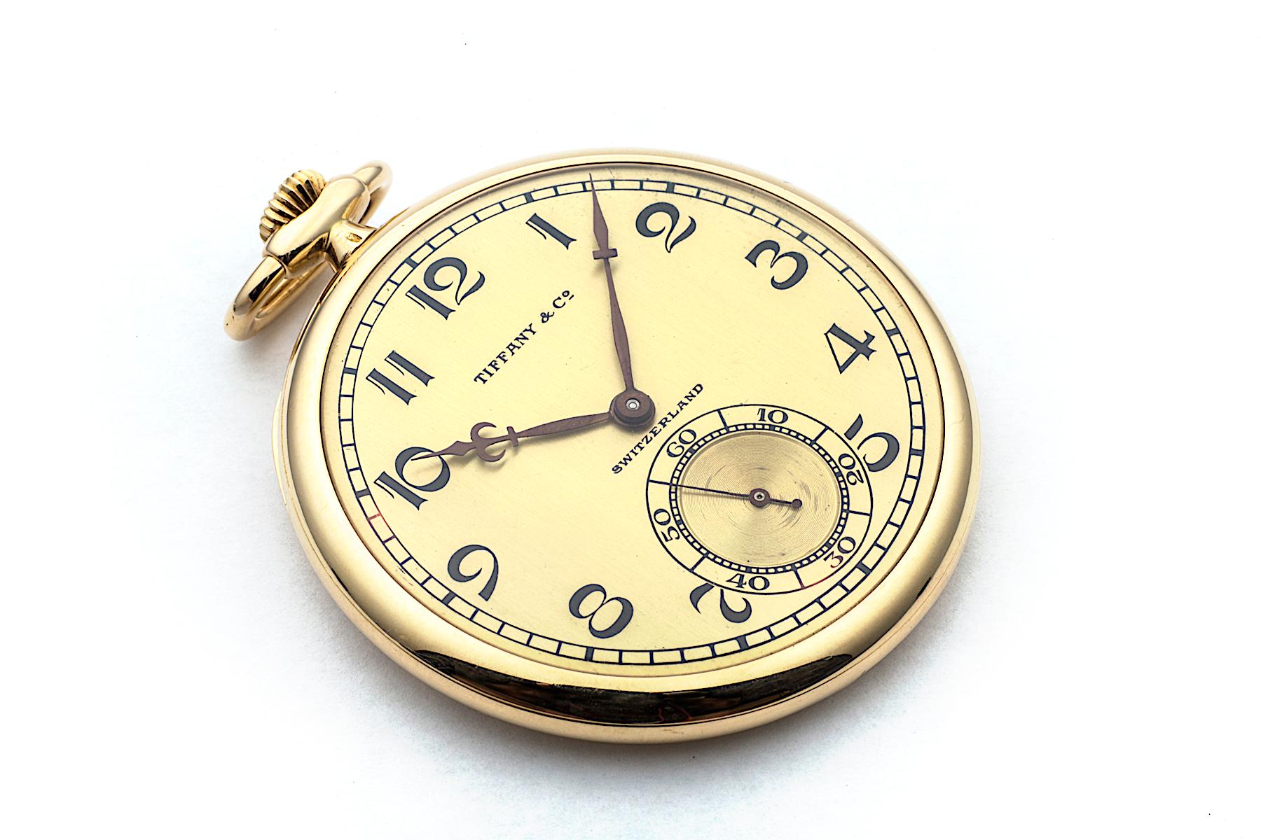 Women's or Men's Tiffany & Co. Art Deco Open Face Yellow Gold Pocket Watch