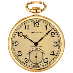 Tiffany & Co. Art Deco Open Face Yellow Gold Pocket Watch