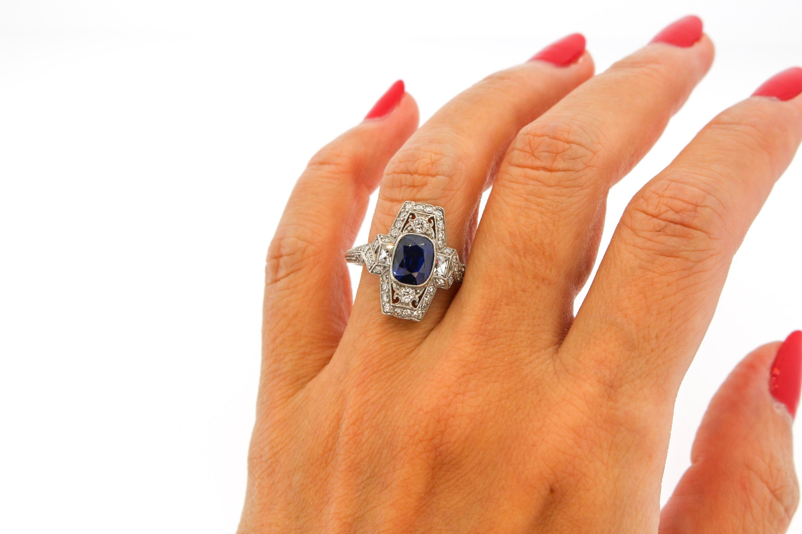 Tiffany & Co. Art Deco Platin Kissen Saphir Diamant Ring im Angebot 6
