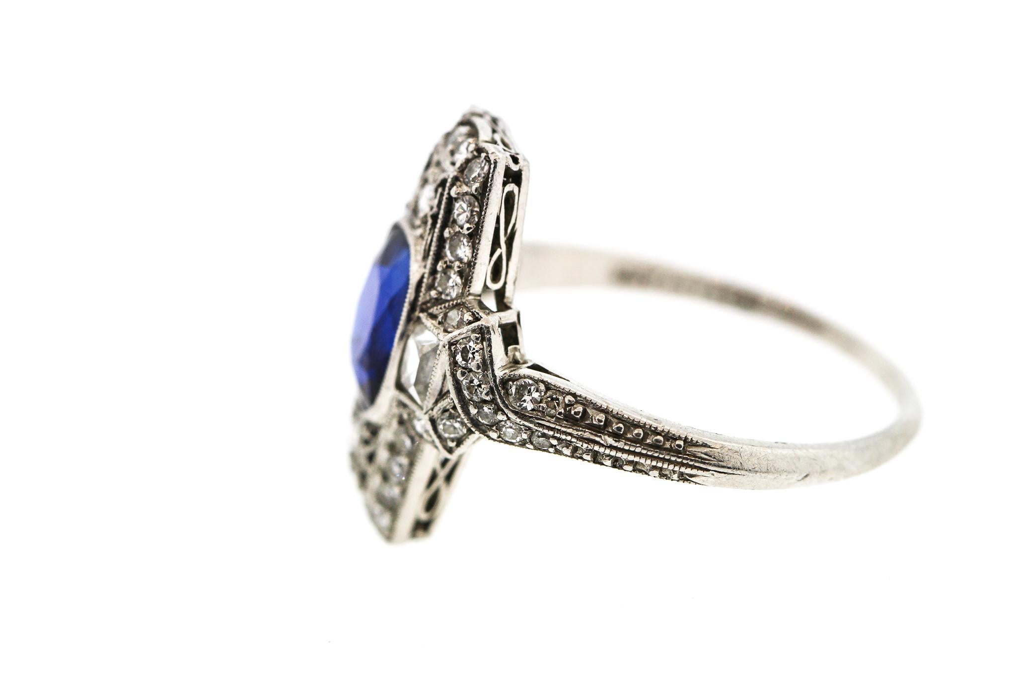Tiffany & Co. Art Deco Platinum Cushion Sapphire Diamond Ring In Good Condition For Sale In New York, NY