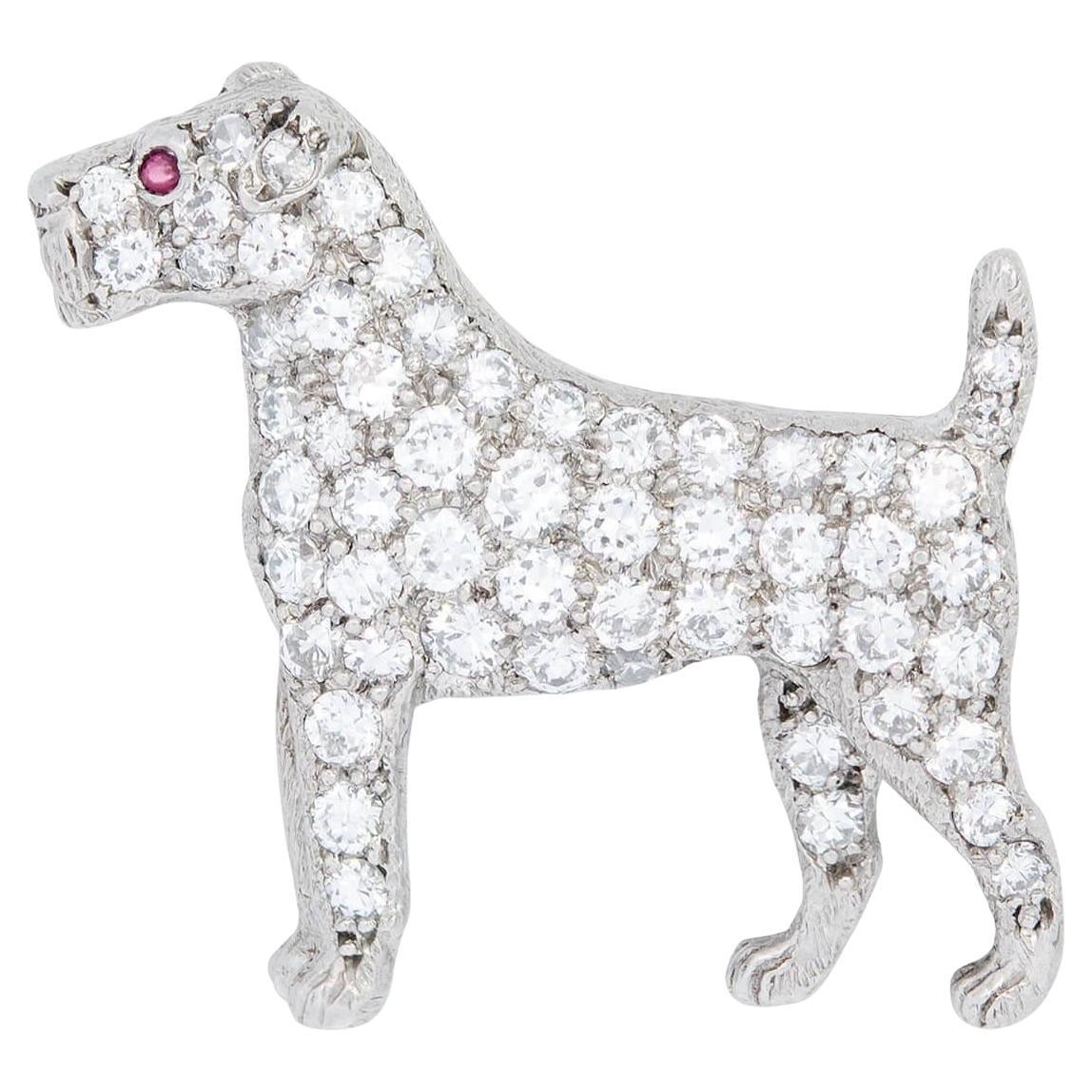 TIFFANY & CO. Art Deco Platinum Diamond and Ruby Terrier Pin