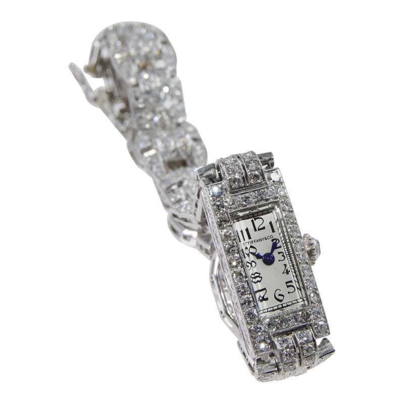 Tiffany & Co. Art Deco Platinum Diamond Manual Winding Dress Watch Circa 1930's In Excellent Condition In Long Beach, CA