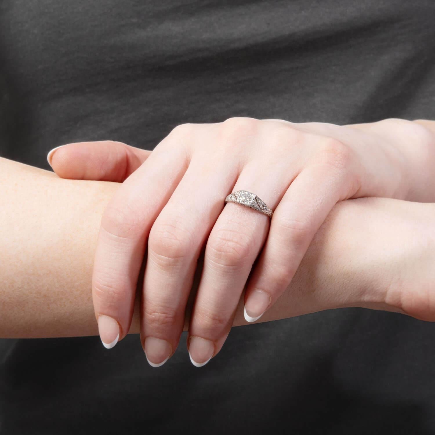 TIFFANY & CO Art Deco Platinum Diamond Ring For Sale 1