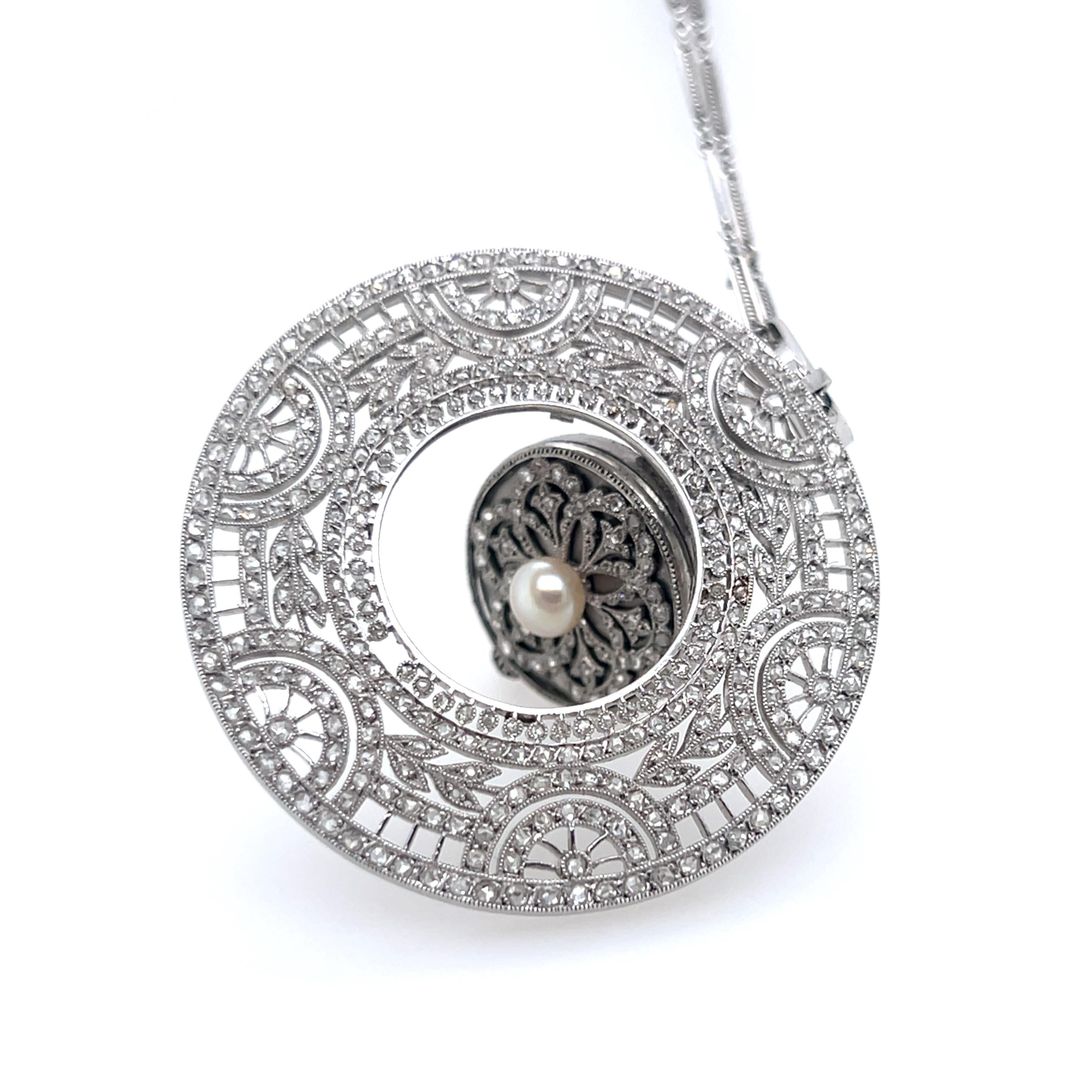 Tiffany & Co. Orologio con ciondolo in platino e perle naturali Art Deco in vendita 2