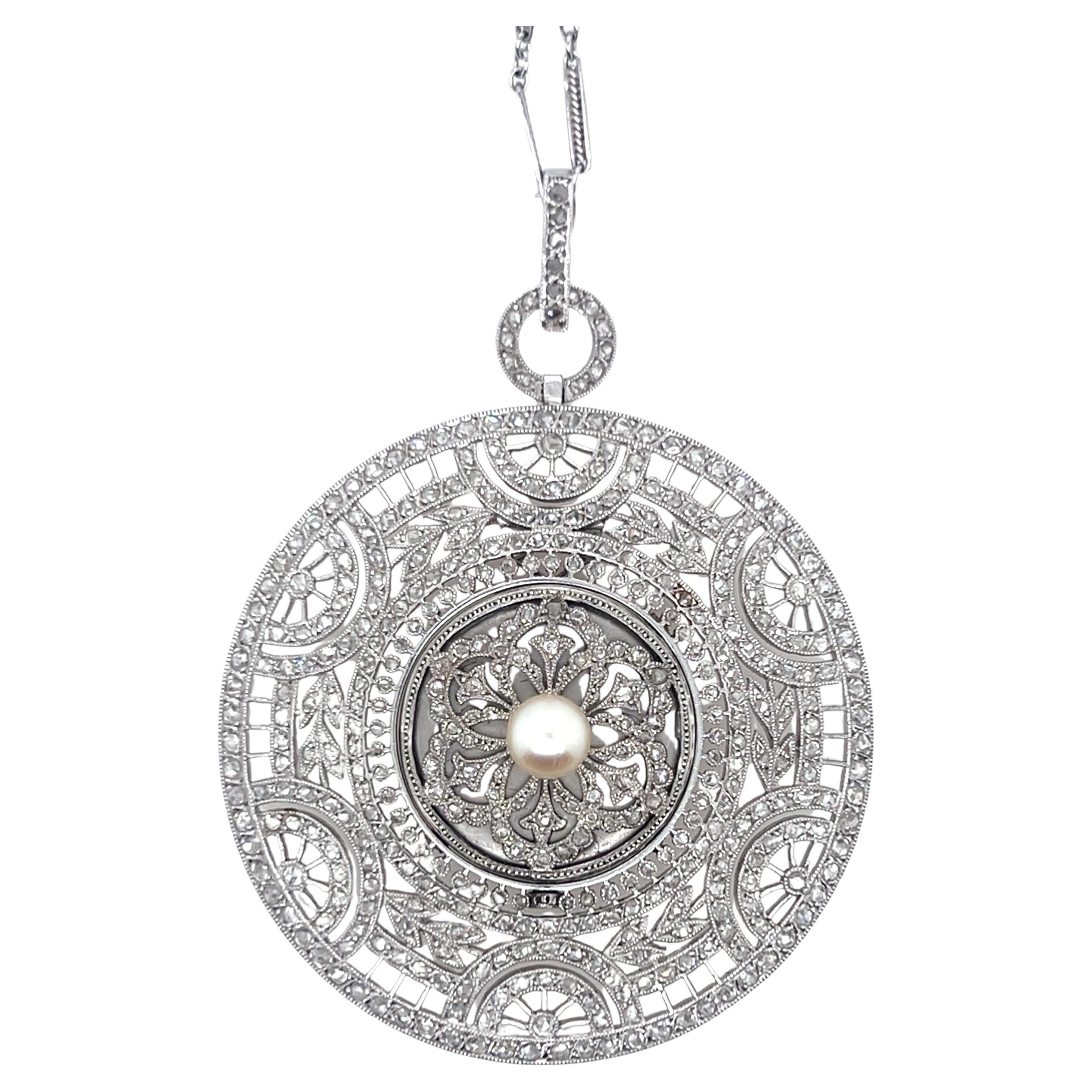 Tiffany 
Co. Orologio con ciondolo in platino e perle naturali Art Deco in vendita