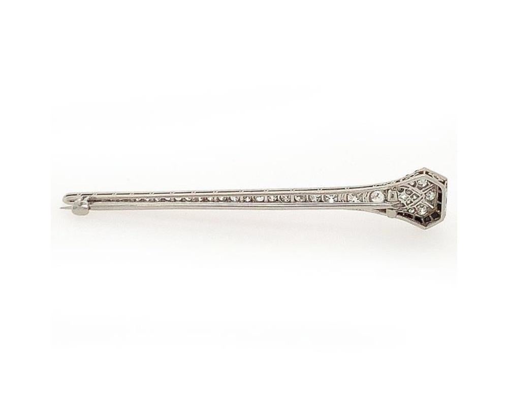 Tiffany & Co. Art Deco Platinum Onyx Diamond Brooch In Excellent Condition For Sale In New York, NY