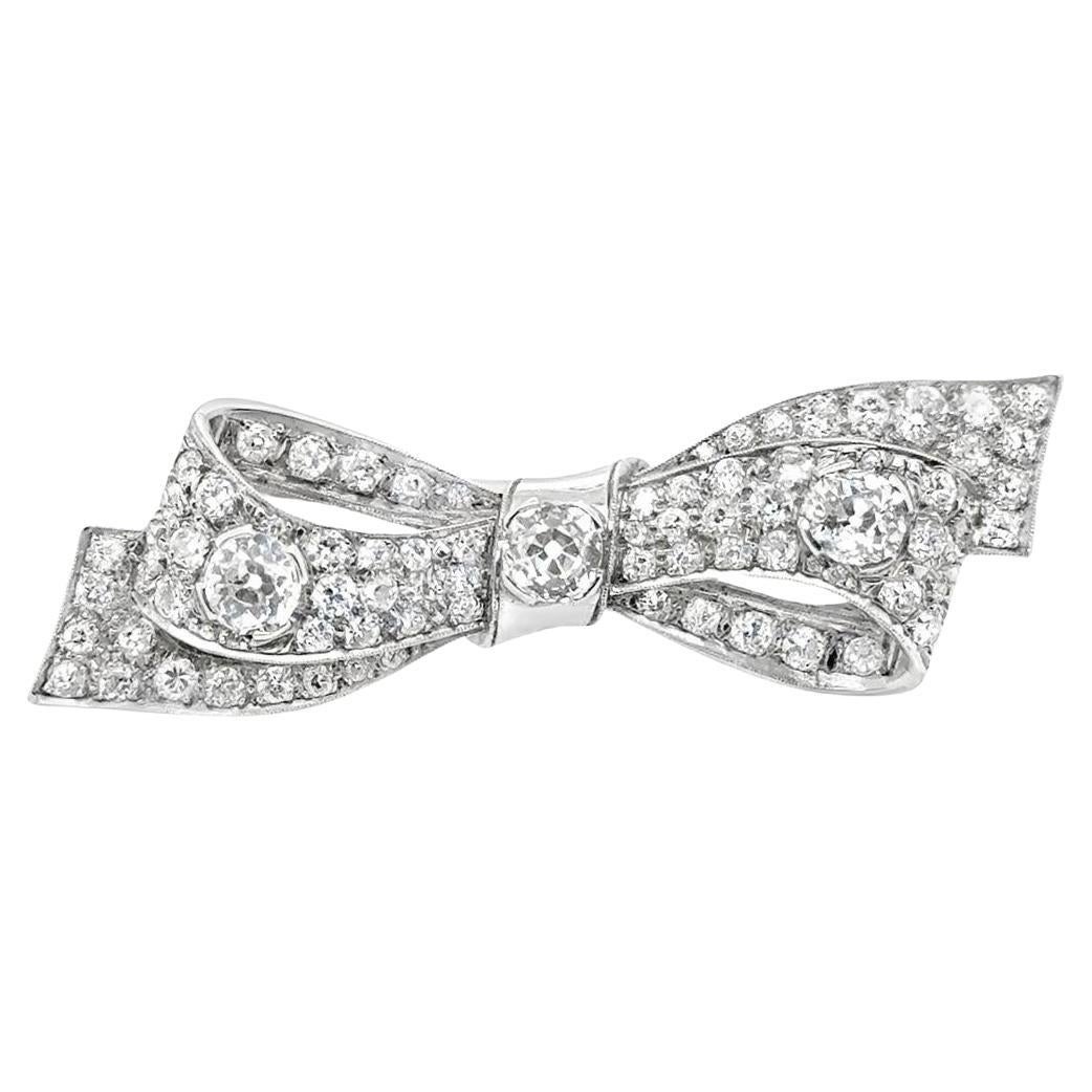 Tiffany & Co. Art Deco Platinum Ribbon Bow Old Mine Cut Diamonds