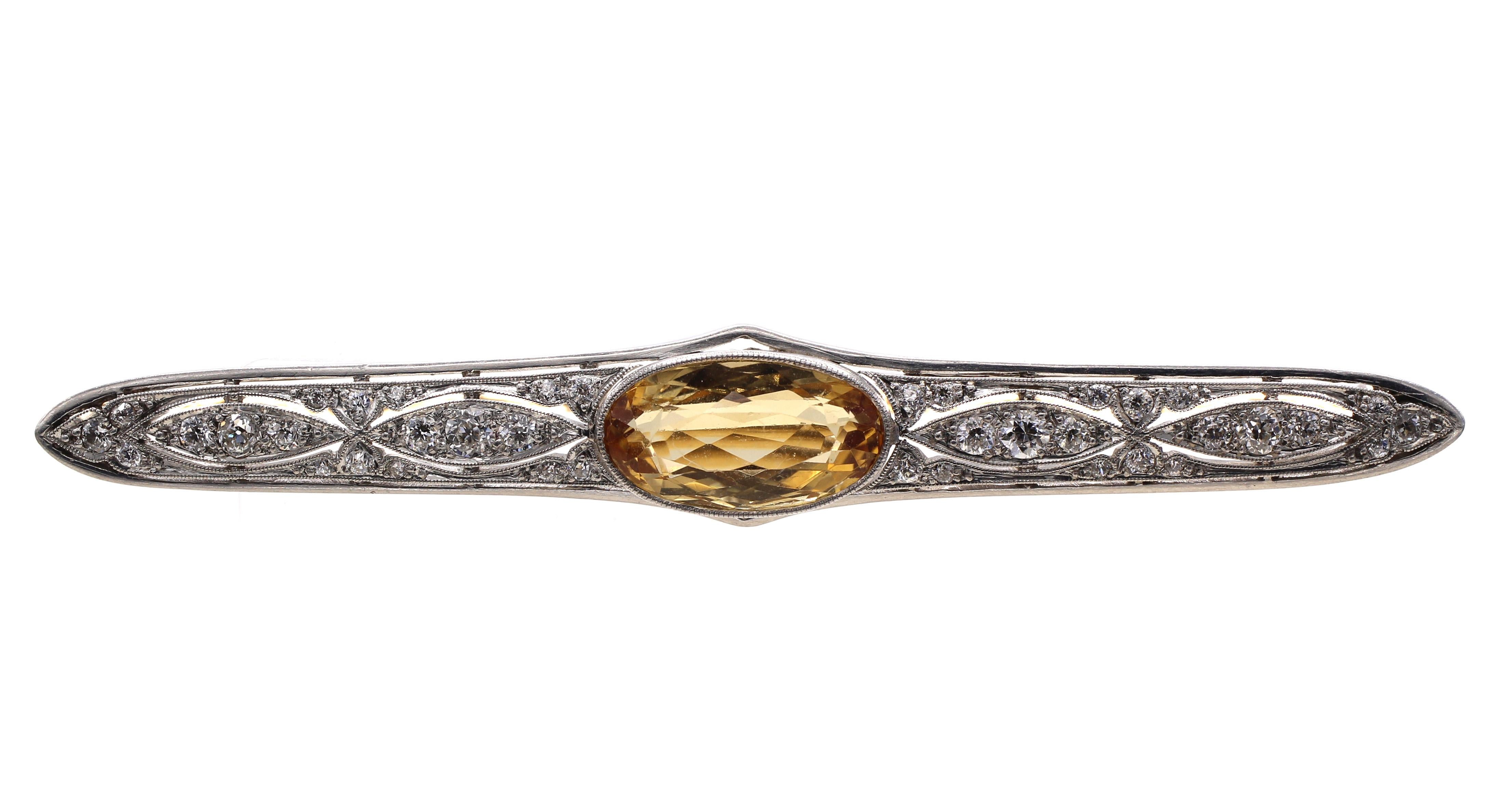 Women's or Men's Tiffany & Co Art Deco Precious Topaz Diamond Platinum Bar Brooch