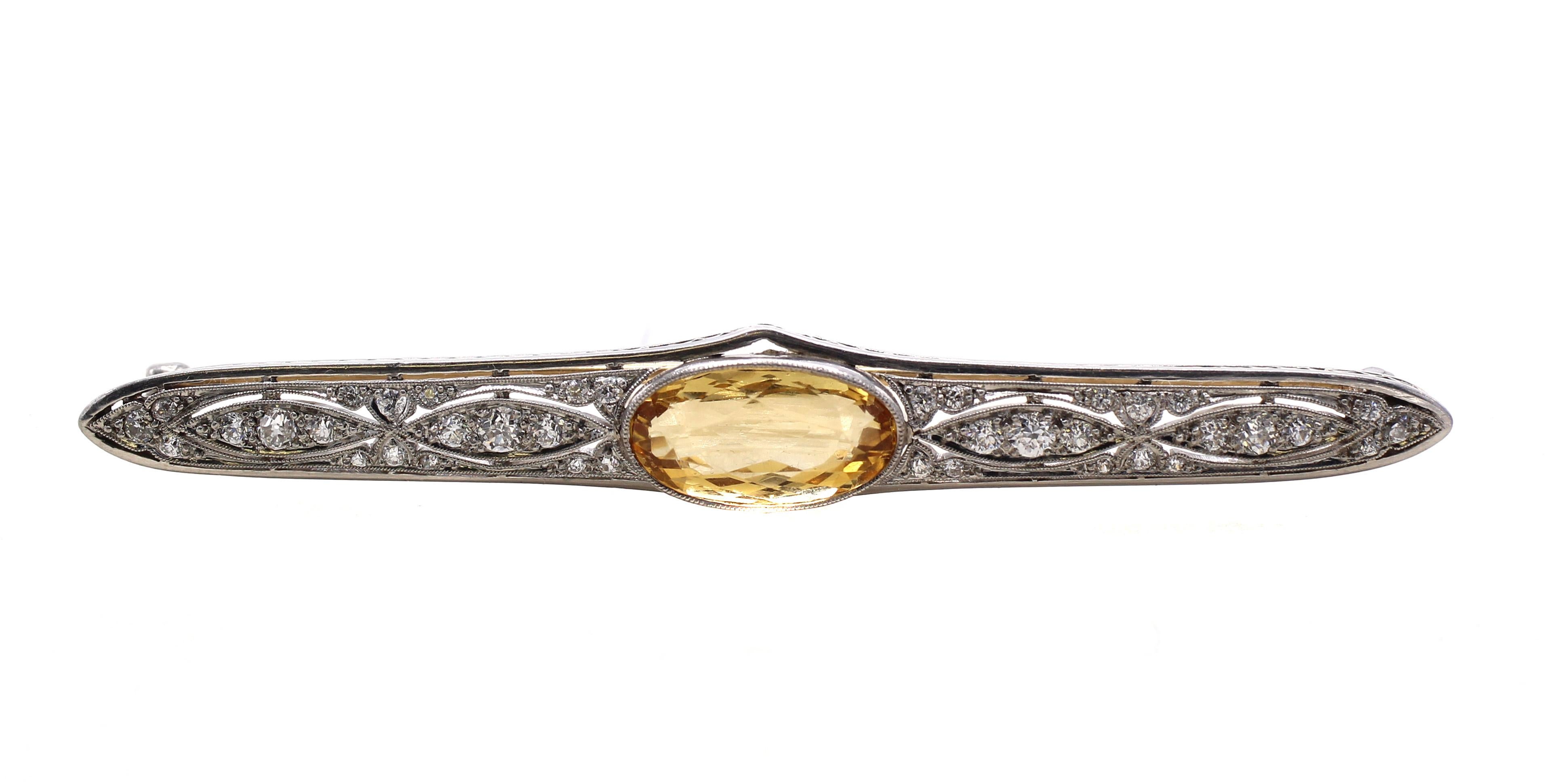Tiffany & Co Art Deco Precious Topaz Diamond Platinum Bar Brooch 2