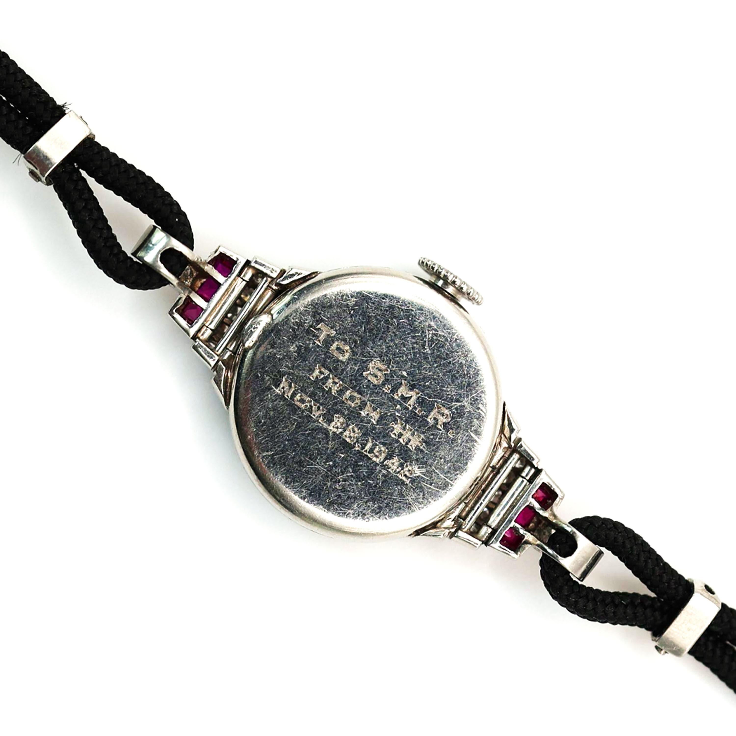 Women's Tiffany & Co. Art Deco Ruby Diamond and Platinum Cocktail Watch With Double Cord For Sale