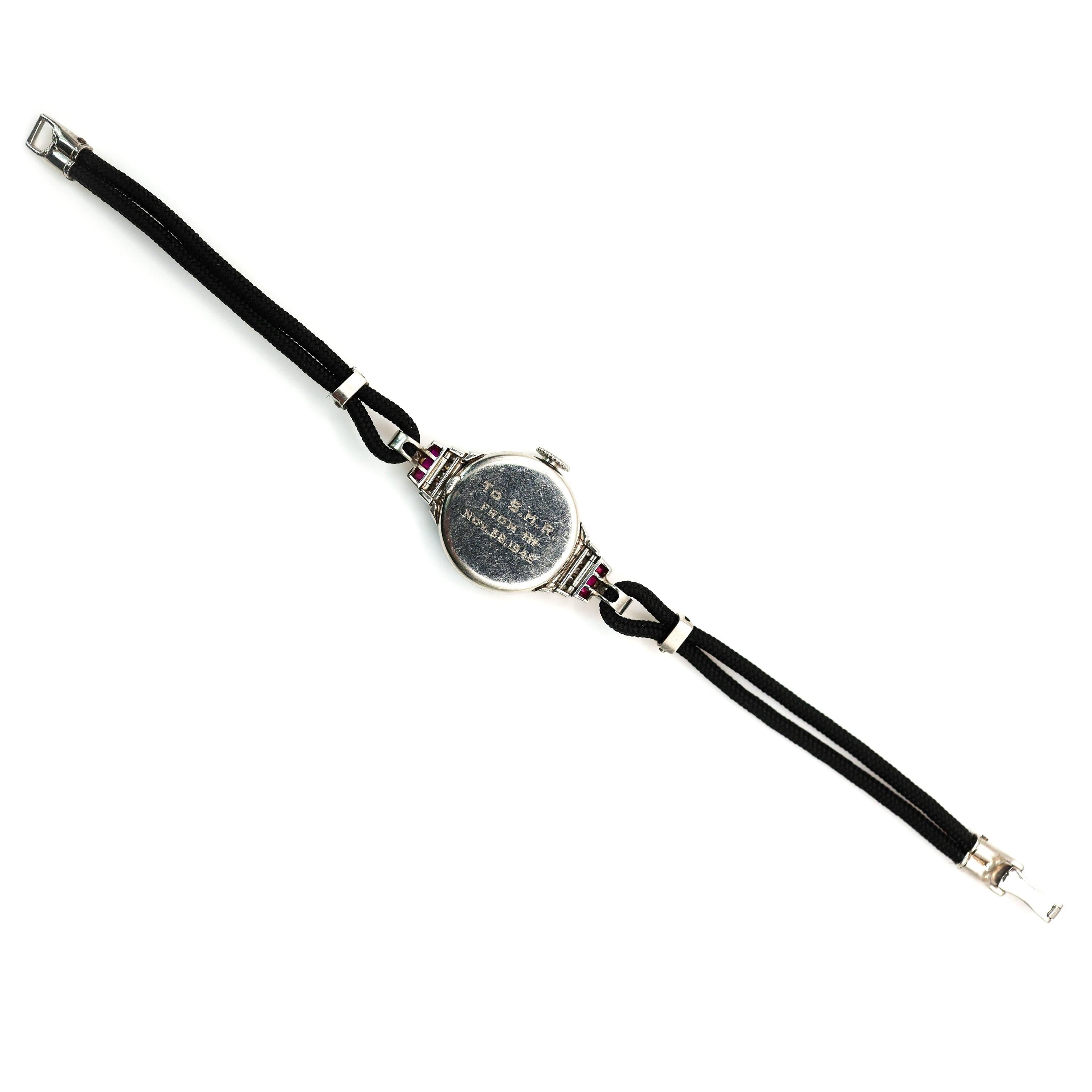 Tiffany & Co. Art Deco Ruby Diamond and Platinum Cocktail Watch With Double Cord For Sale 1