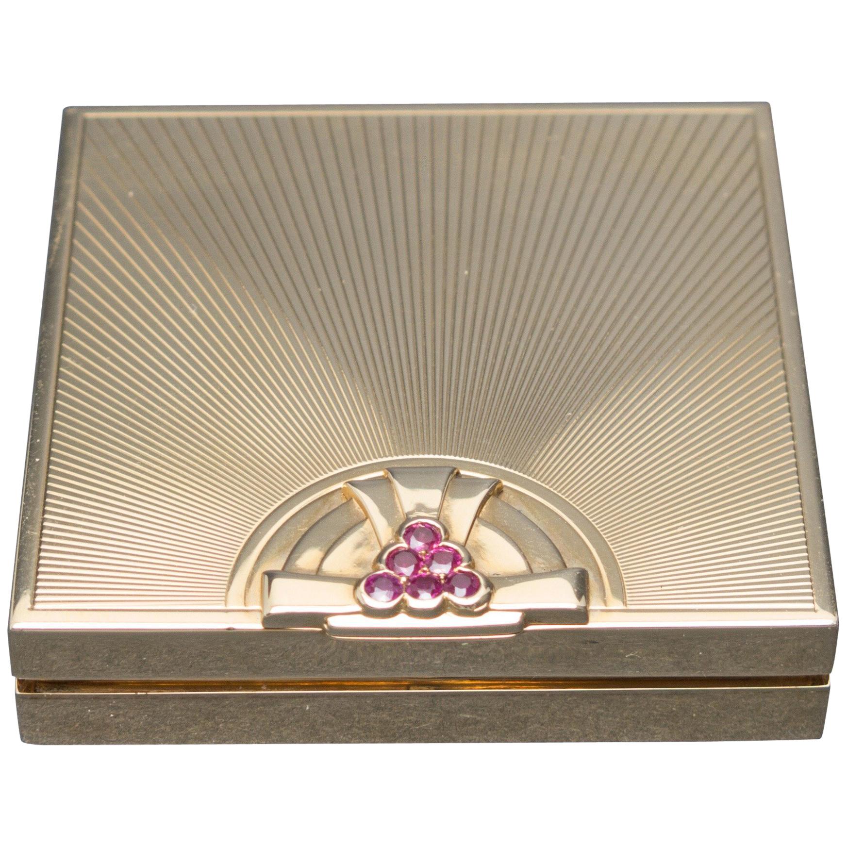 Tiffany & Co. Art Deco Ruby Gold Compact Box