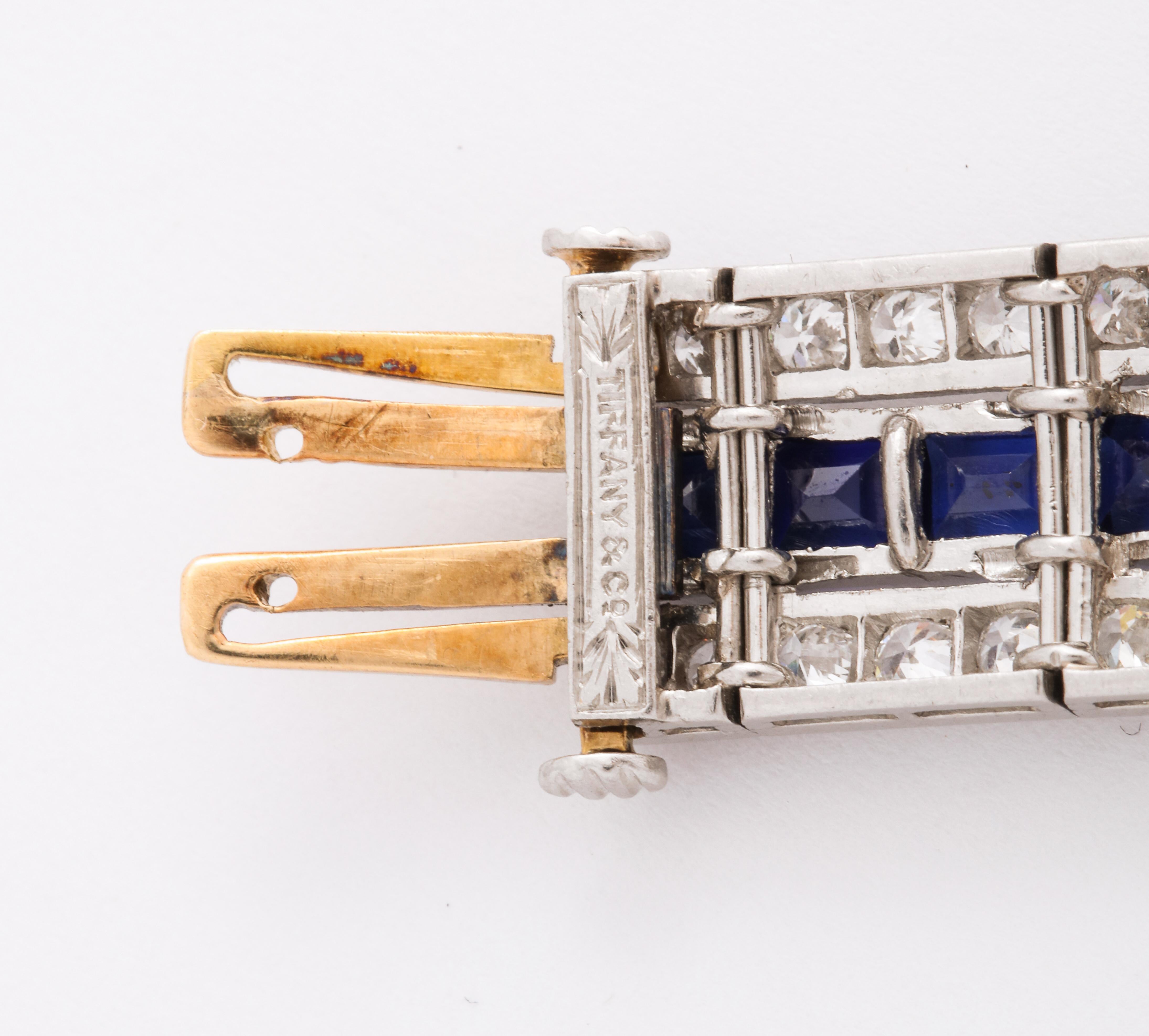Women's or Men's Tiffany & Co Art Deco Sapphire and Diamond Bracelet For Sale
