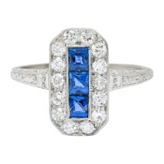 Tiffany & Co. Art Deco Sapphire Diamond 18 Karat White Gold Dinner Ring