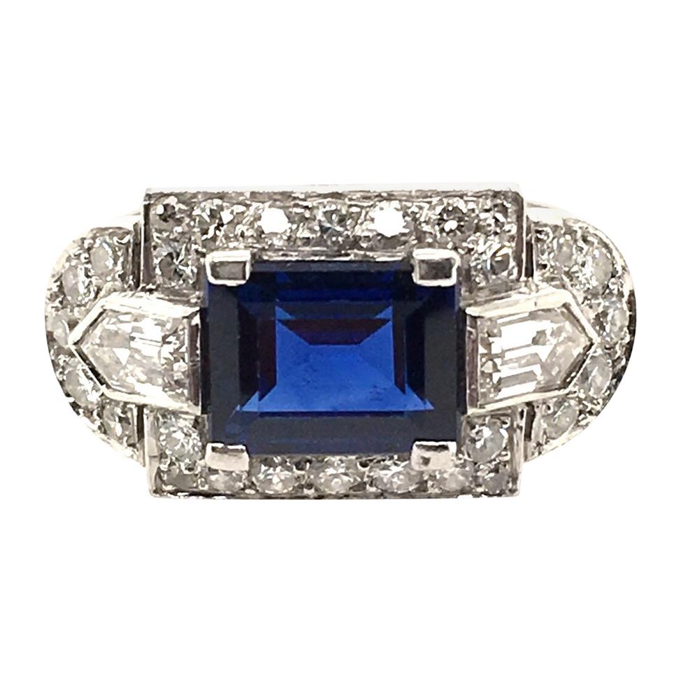 Tiffany & Co. Art Deco Sapphire, Diamond and Platinum Ring