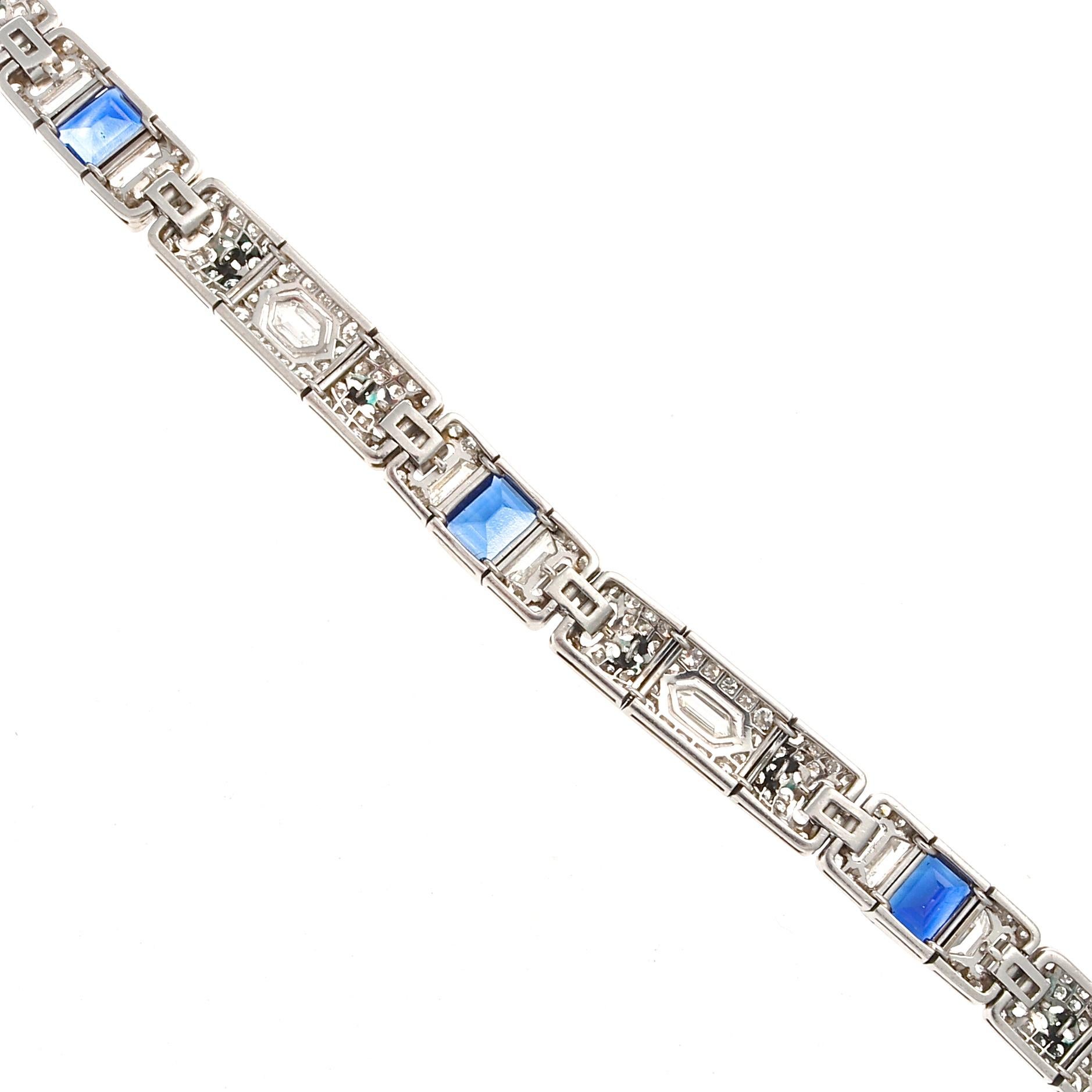Tiffany & Co. Art Deco Sapphire Diamond Platinum Bracelet In Excellent Condition In Beverly Hills, CA