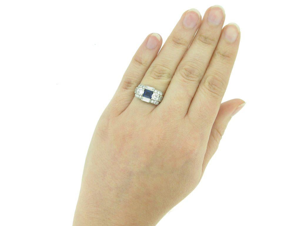 Baguette Cut Tiffany & Co. Art Deco Sapphire Diamond Ring For Sale