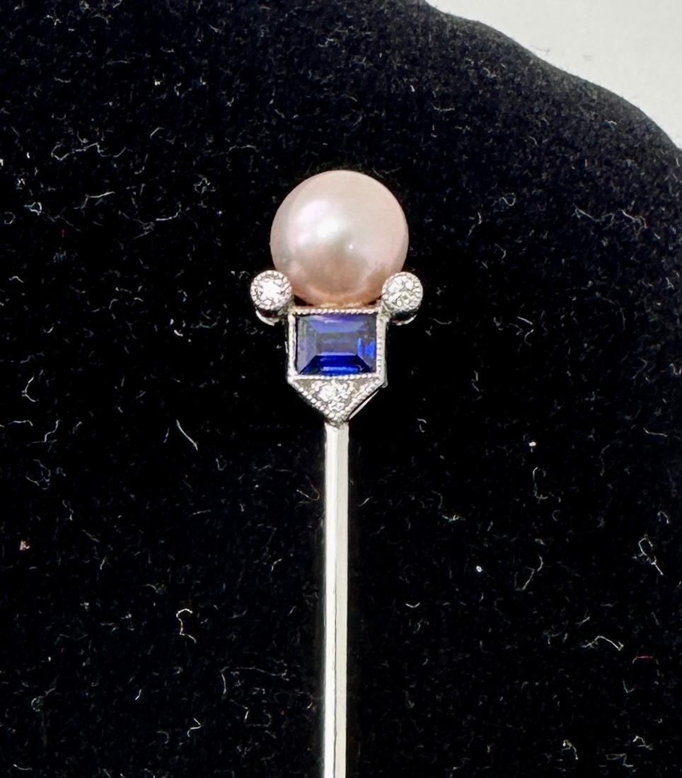 Tiffany & Co. Art Deco Sapphire Pearl Diamond Platinum Stick Pin Brooch, 1900 For Sale 1