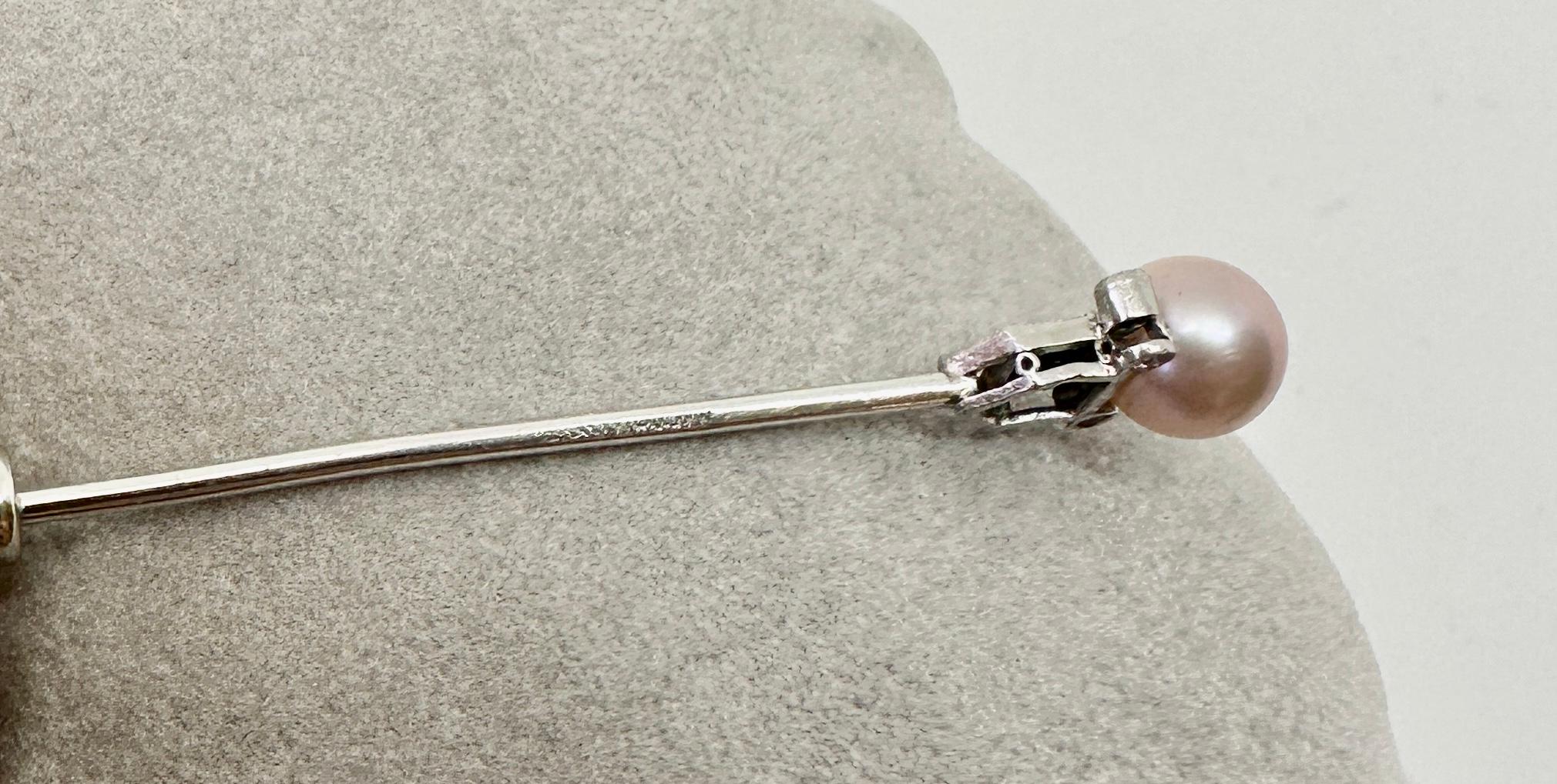 Tiffany & Co. Art Deco Sapphire Pearl Diamond Platinum Stick Pin Brooch, 1900 For Sale 4
