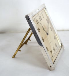 Tiffany & Co. Art Deco Square Swiss Desk Clock, Bronze & Sterling Silver c.1920s