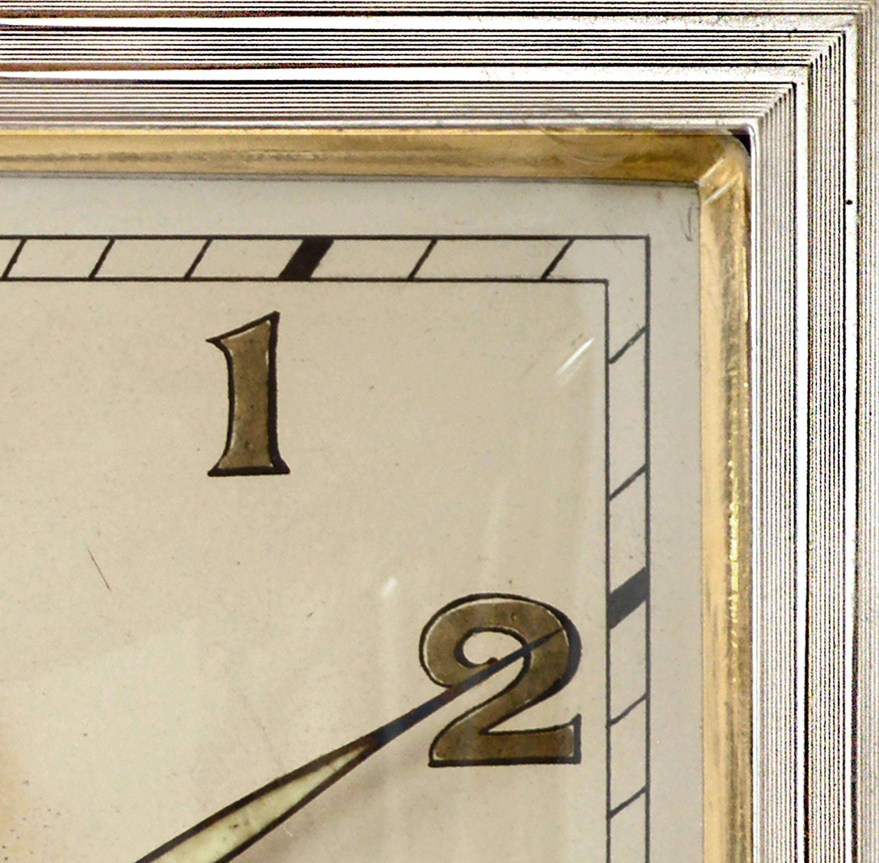 Tiffany & Co. Art Deco Square Swiss Desk Clock, Bronze & Sterling Silver c.1920s 2