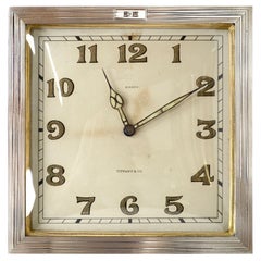 Antique Tiffany & Co. Art Deco Square Swiss Desk Clock, Bronze & Sterling Silver c.1920s