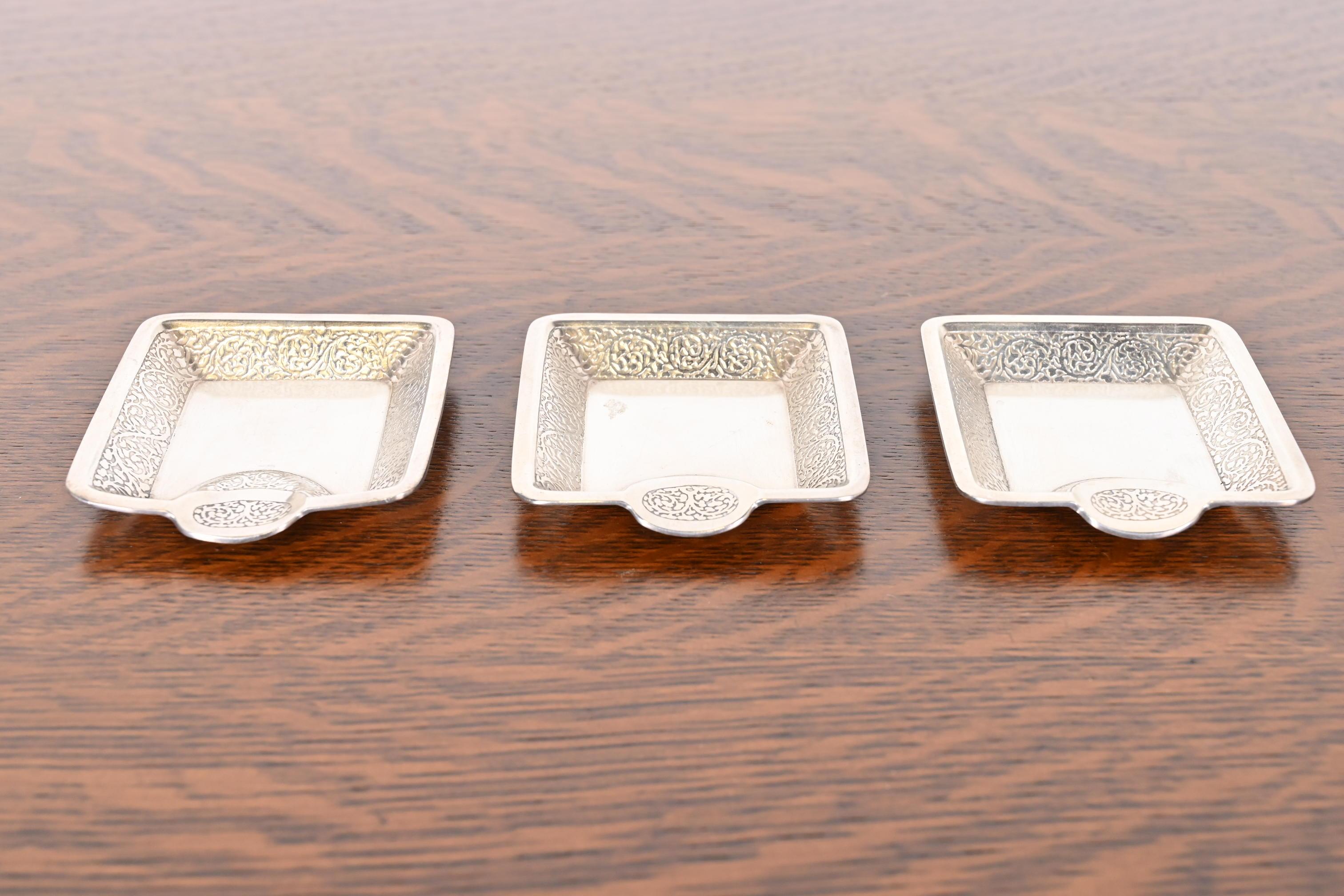 American Tiffany & Co. Art Deco Sterling Silver Ashtrays or Catchall Trays, Set of Three