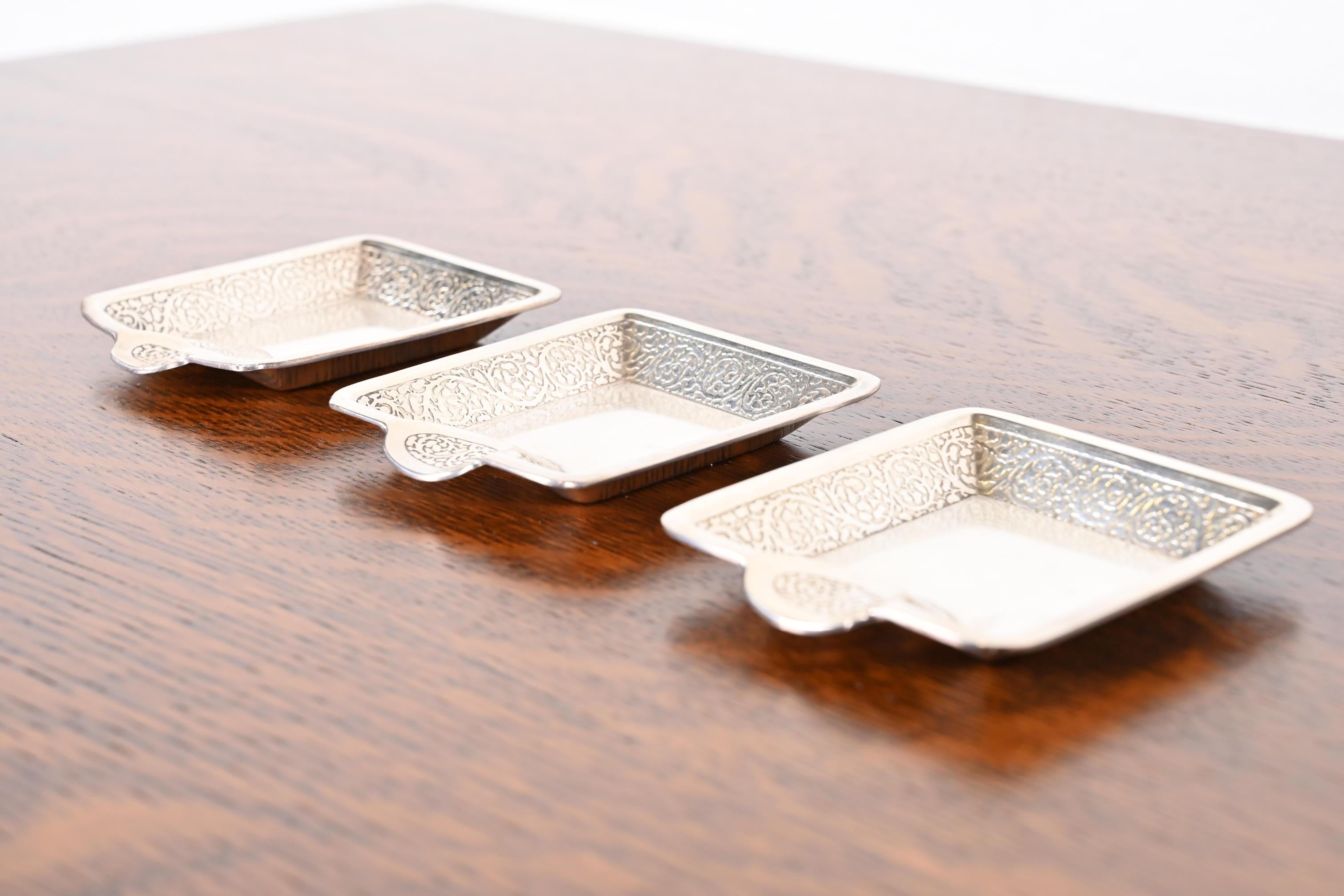 20th Century Tiffany & Co. Art Deco Sterling Silver Ashtrays or Catchall Trays, Set of Three