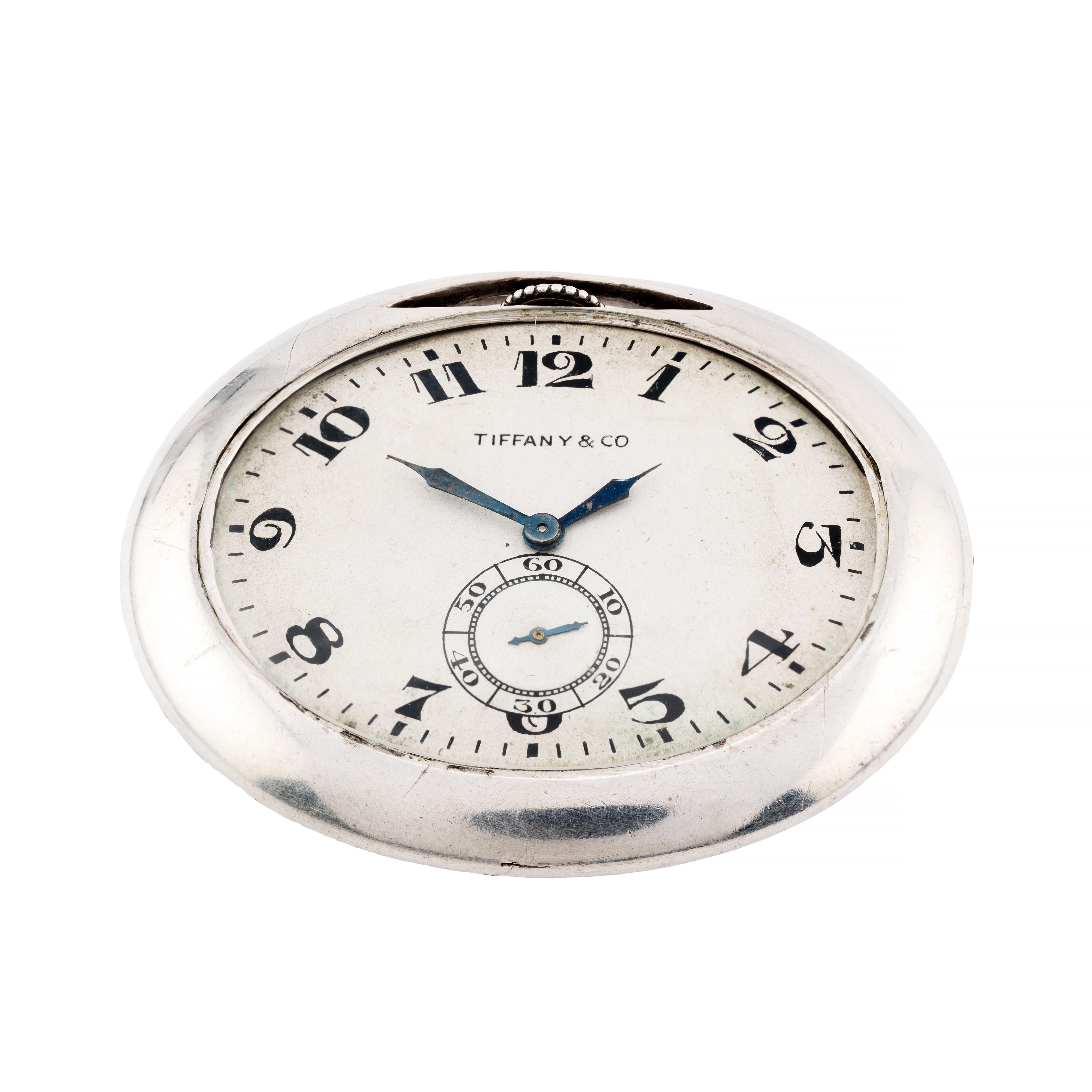 Montre de poche ovale Art déco en argent sterling Tiffany & Co par Longines Unisexe en vente