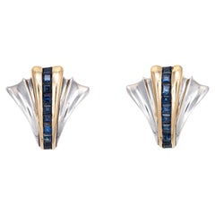 Tiffany & Co Art Deco Style Earrings Sapphire Sterling Silver 14K Gold Clip on