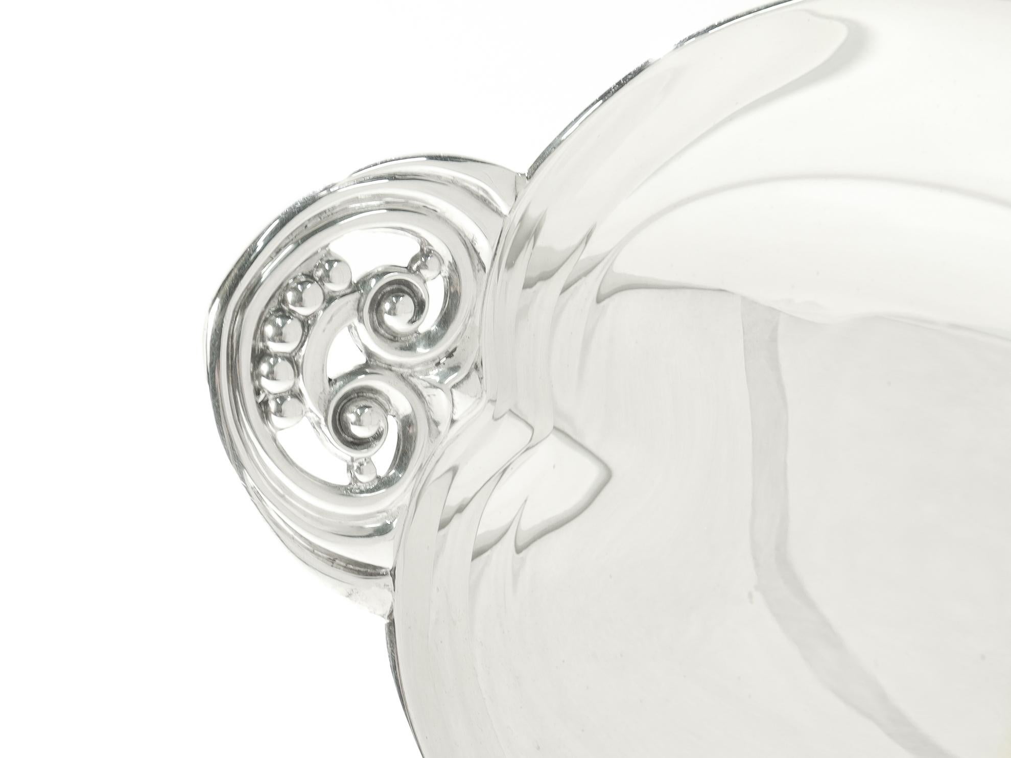 Tiffany & Co. Art Deco Tab Handled Sterling Silver Oval Footed Bowl For Sale 1