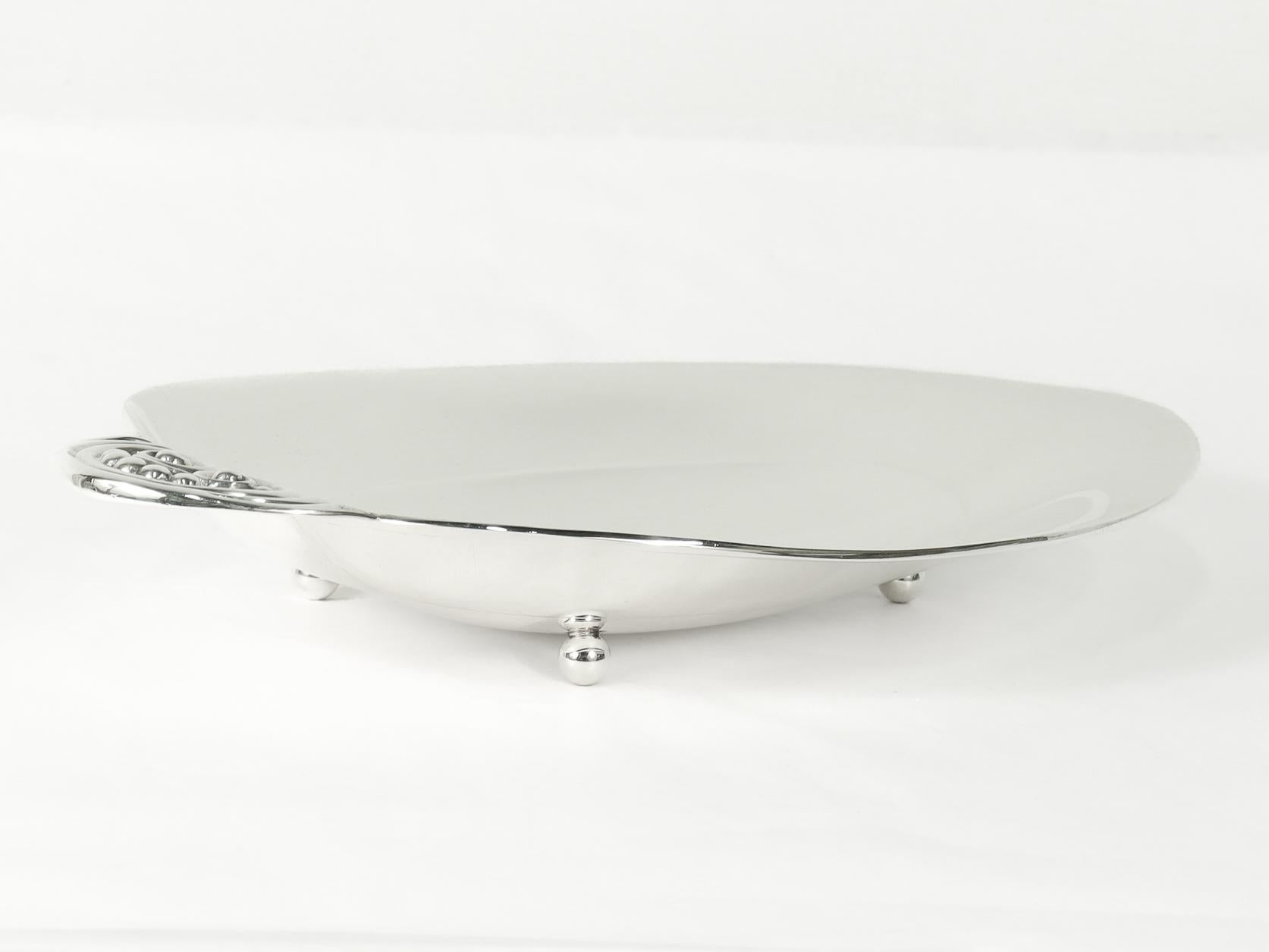 Tiffany & Co. Art Deco Tab Handled Sterling Silver Oval Footed Bowl For Sale 4