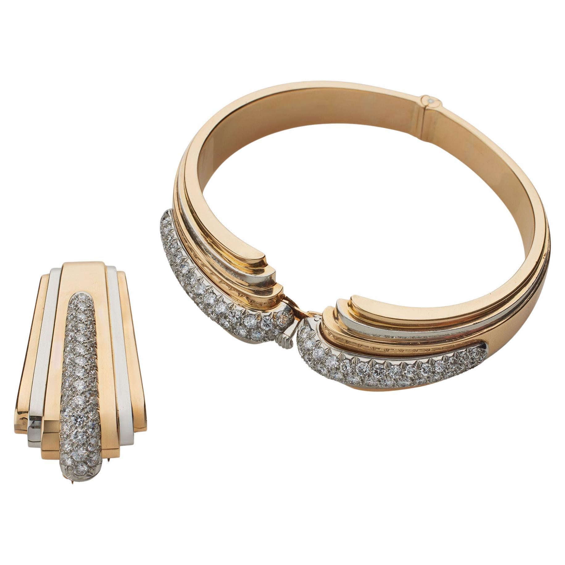 Tiffany & Co. Art Moderne Bracelet and Clip Set