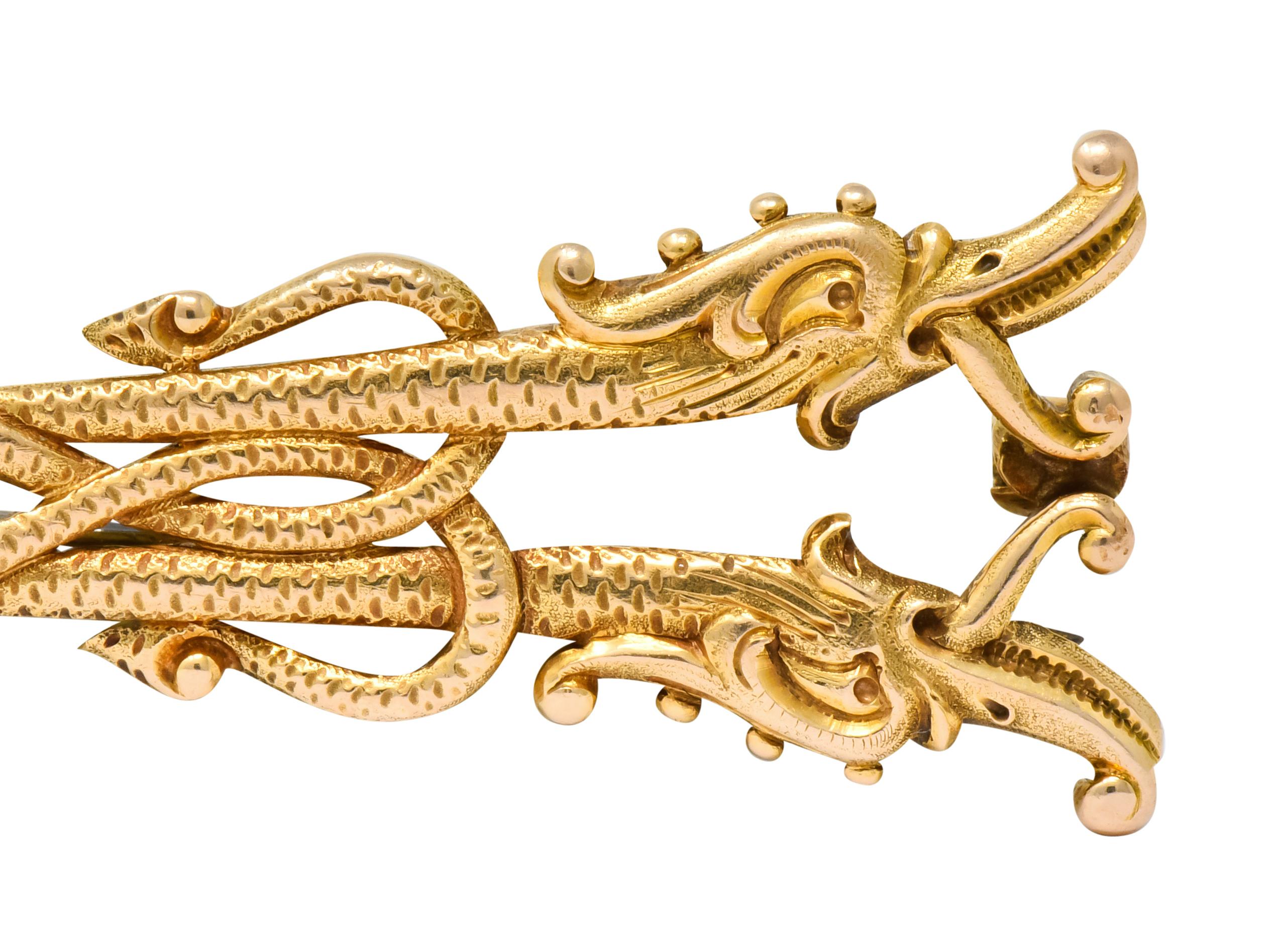 Tiffany & Co. Art Nouveau 14 Karat Gold Serpent Dragon Brooch, circa 1900 3