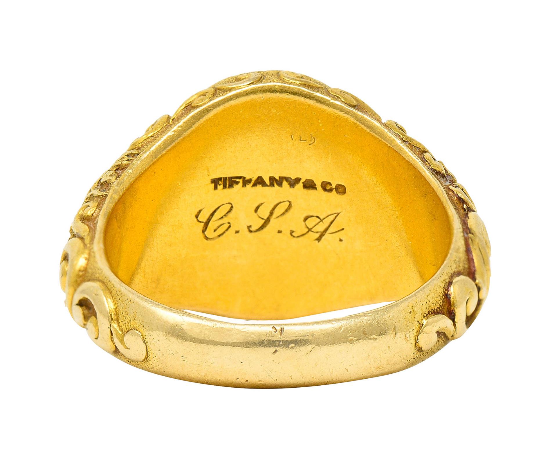 Tiffany & Co. Art Nouveau 18 Karat Gold Unisex Lion Signet Ring 1