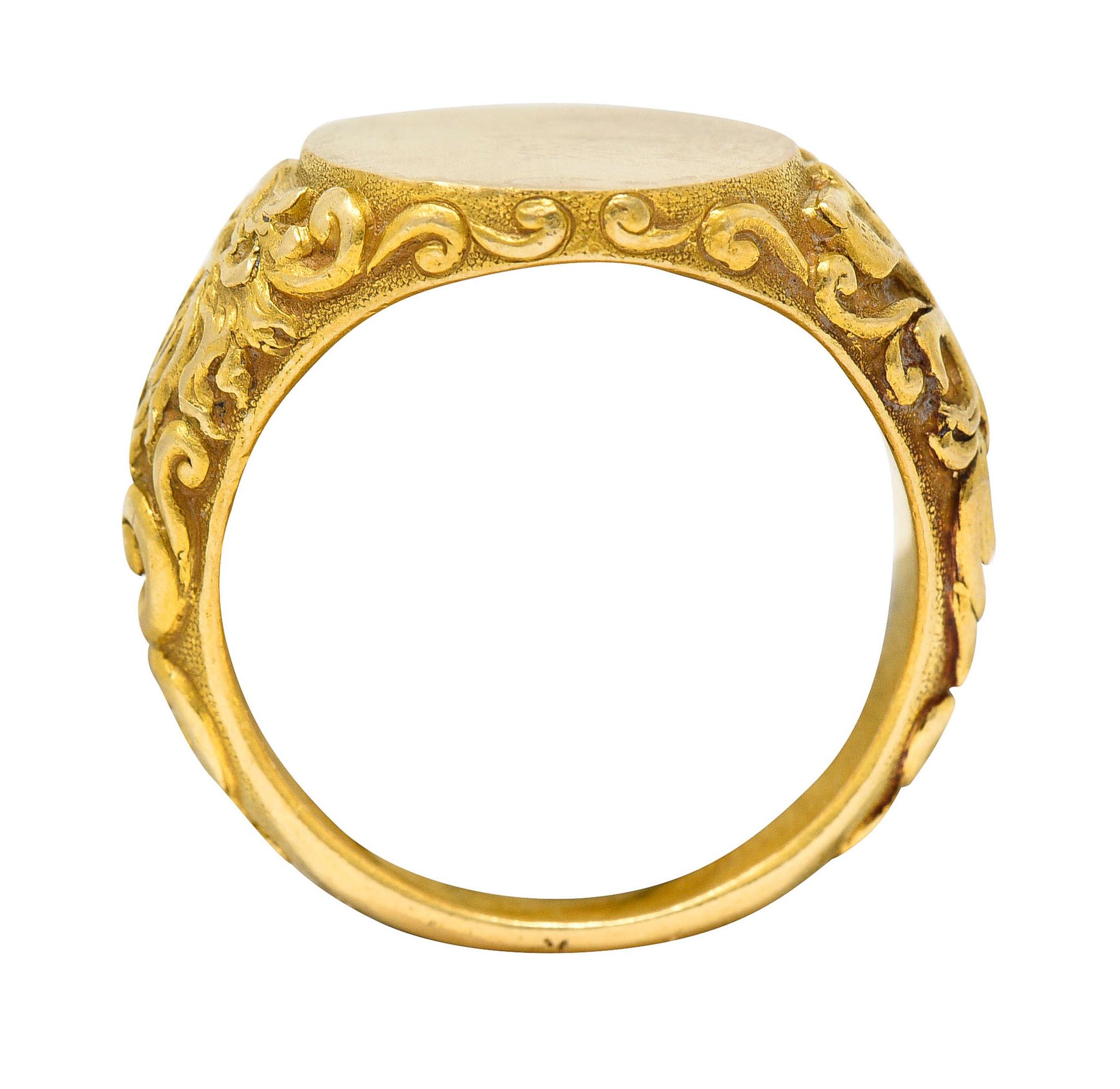 Tiffany & Co. Art Nouveau 18 Karat Gold Unisex Lion Signet Ring 5