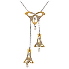 Tiffany & Co. Art Nouveau Diamond Gold Platinum Plique A Jour Necklace