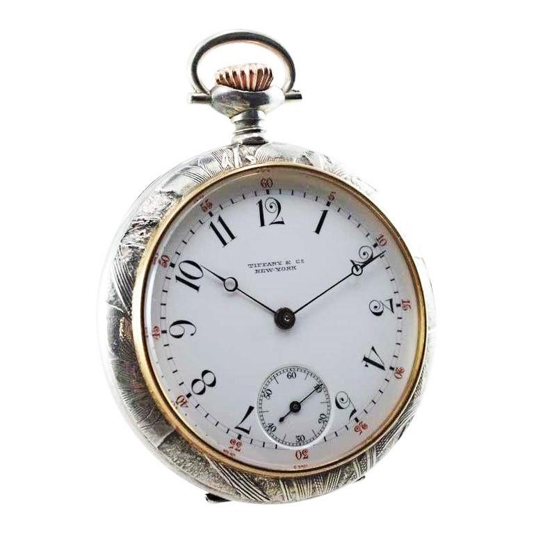 FACTORY / HOUSE: Tiffany & Co. 
STYLE / REFERENCE: Art Nouveau / High Grade
METAL / MATERIAL: Silver
CIRCA / YEAR: 1900's
DIMENSIONS / SIZE: 48mm
MOVEMENT / CALIBER: Manual Winding / 18 Jewels 
DIAL / HANDS: Kiln Fired Enamel Dial with Breguet Style