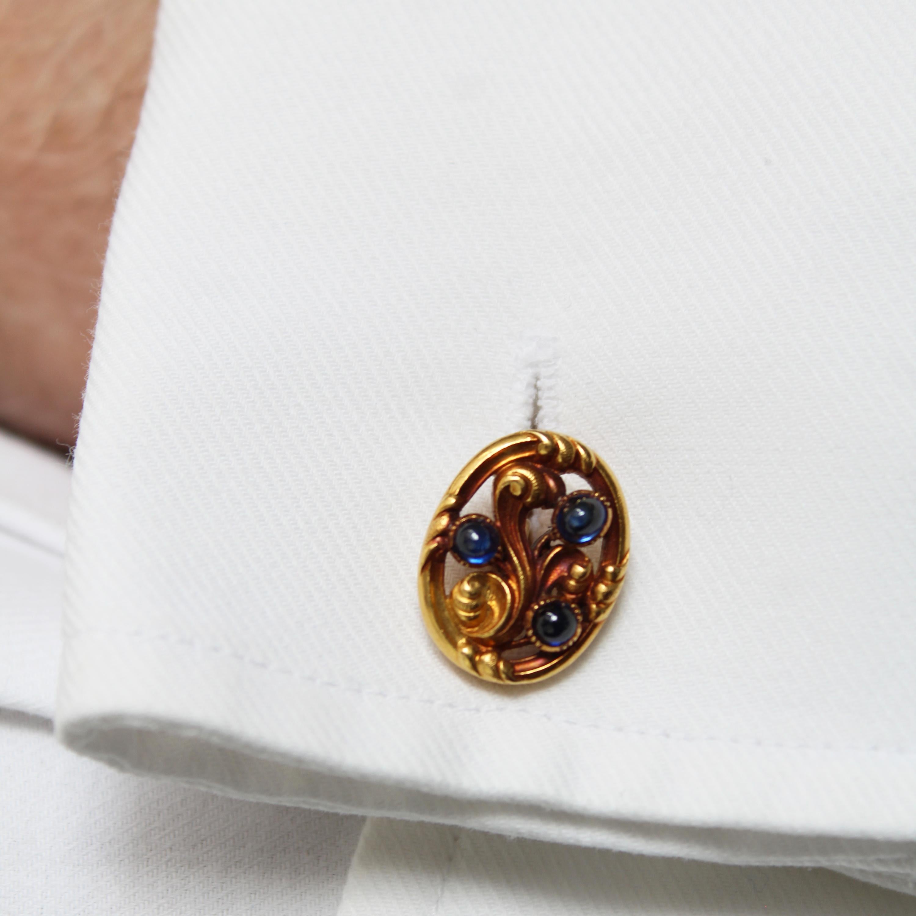 Tiffany & Co. Art Nouveau Sapphire Ruby and Gold Cufflinks, Circa 1890 In Good Condition For Sale In London, GB