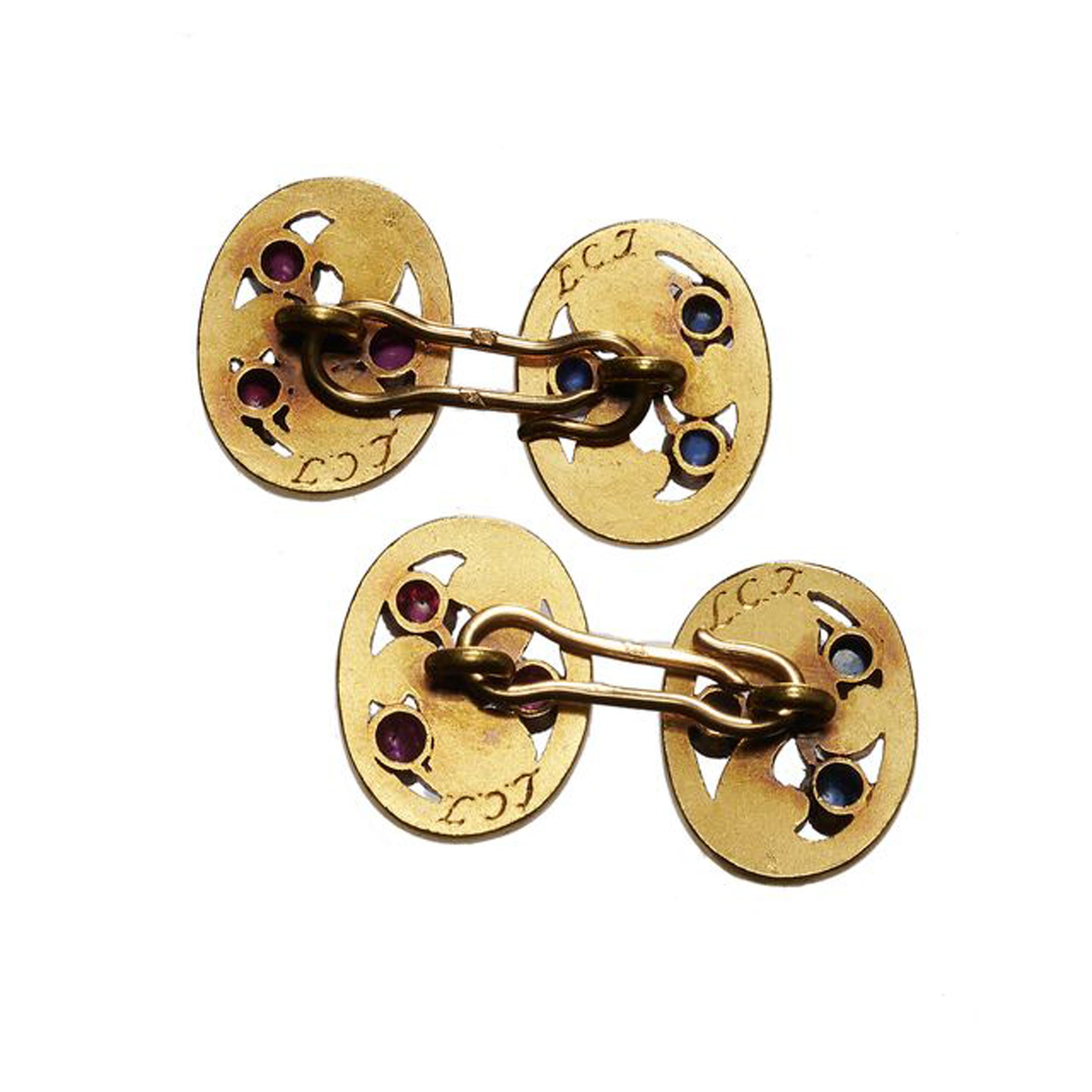Tiffany & Co. Art Nouveau Sapphire Ruby and Gold Cufflinks, Circa 1890 For Sale 4