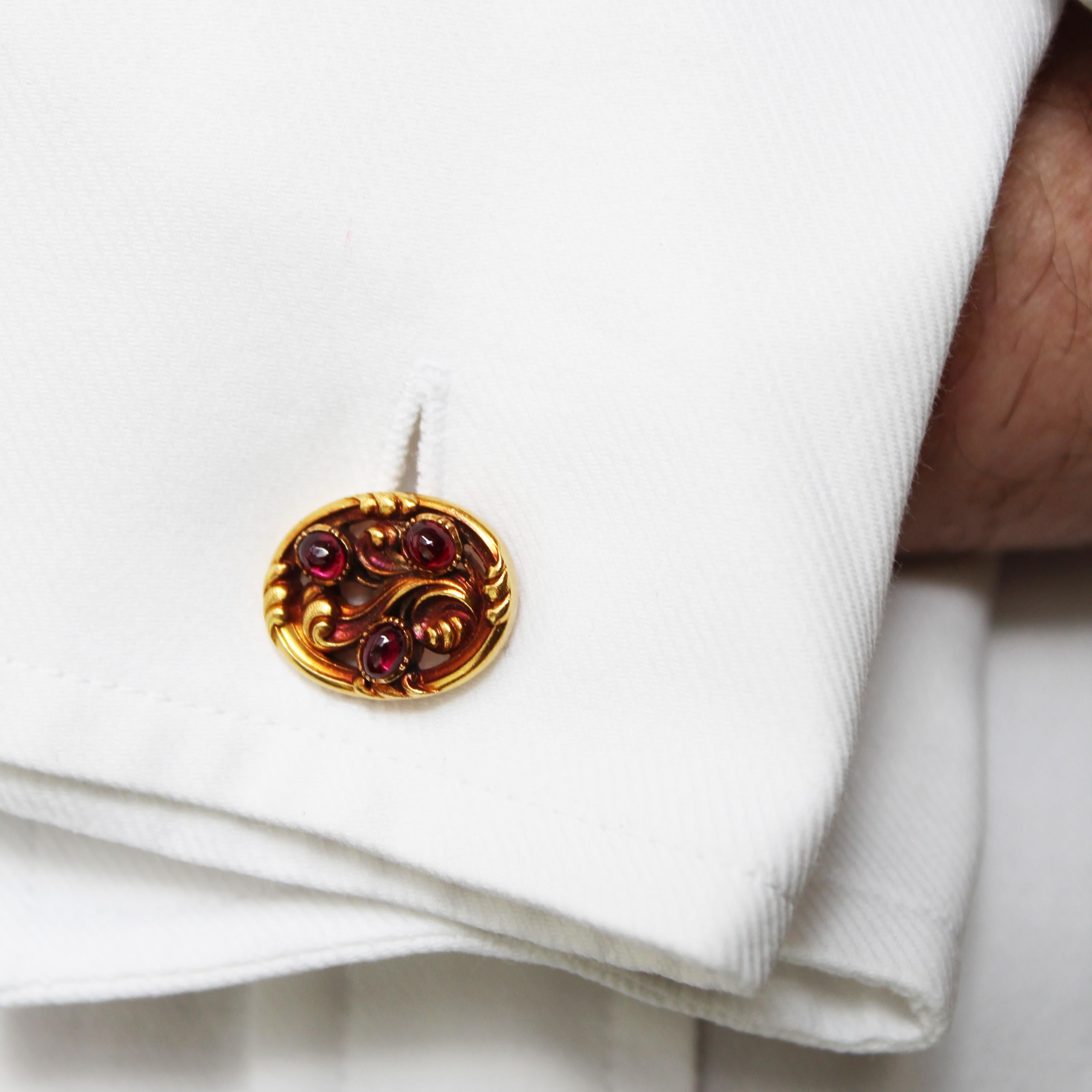 Tiffany & Co. Art Nouveau Sapphire Ruby and Gold Cufflinks, Circa 1890 For Sale 1