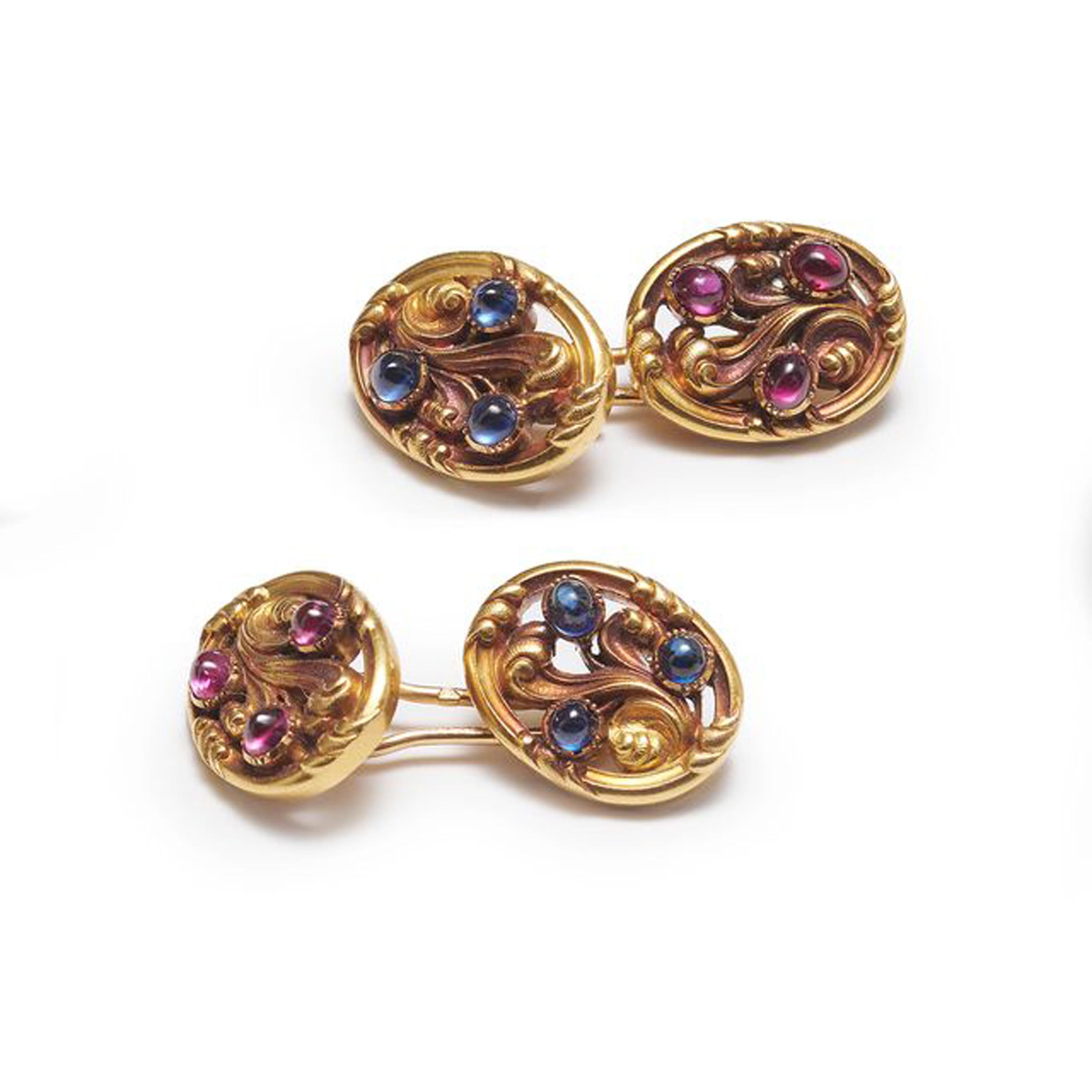 Tiffany & Co. Art Nouveau Sapphire Ruby and Gold Cufflinks, Circa 1890 For Sale 5
