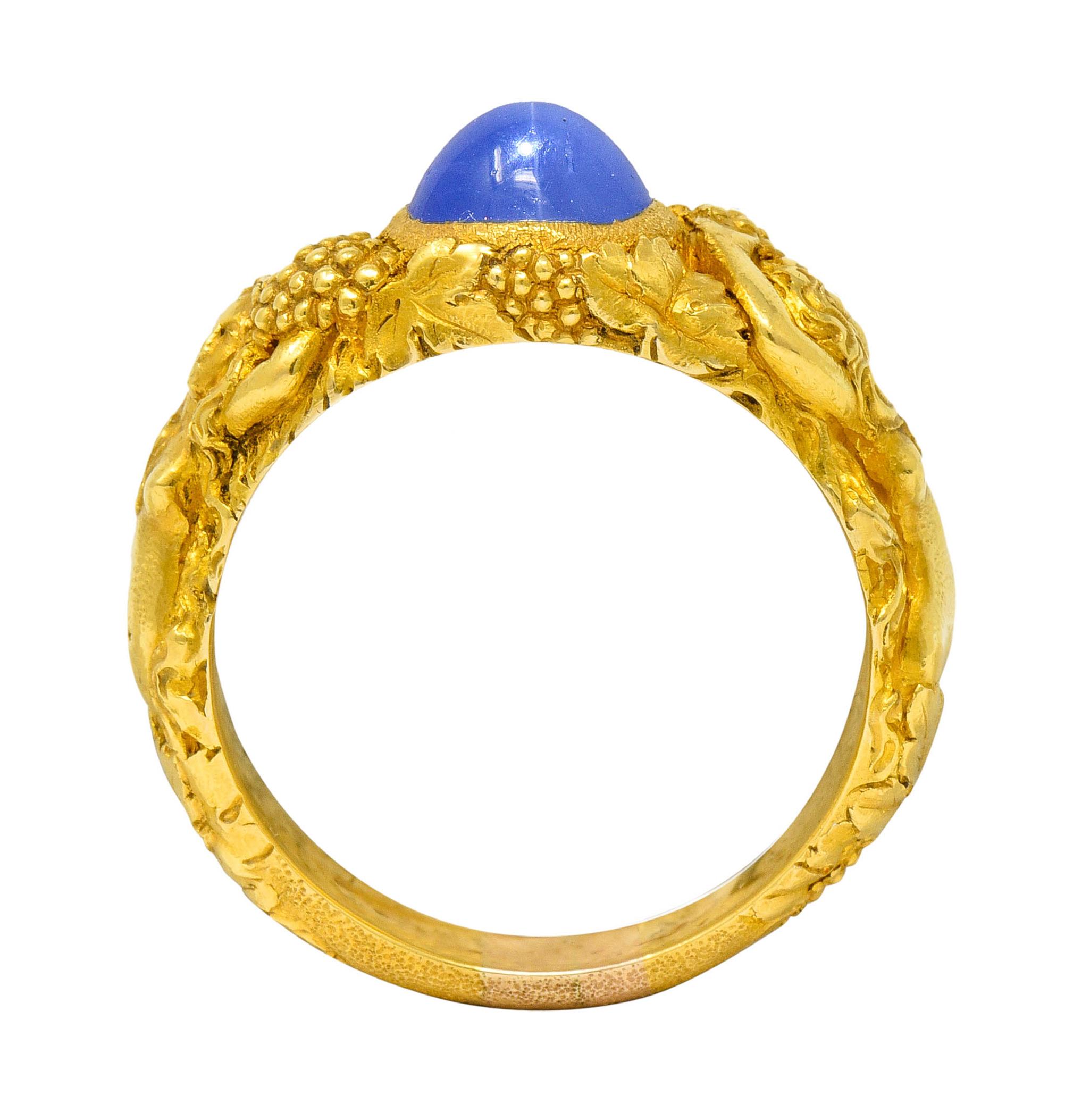 Tiffany & Co. Art Nouveau Star Sapphire 14 Karat Gold Bacchantes Unisex Ring 6