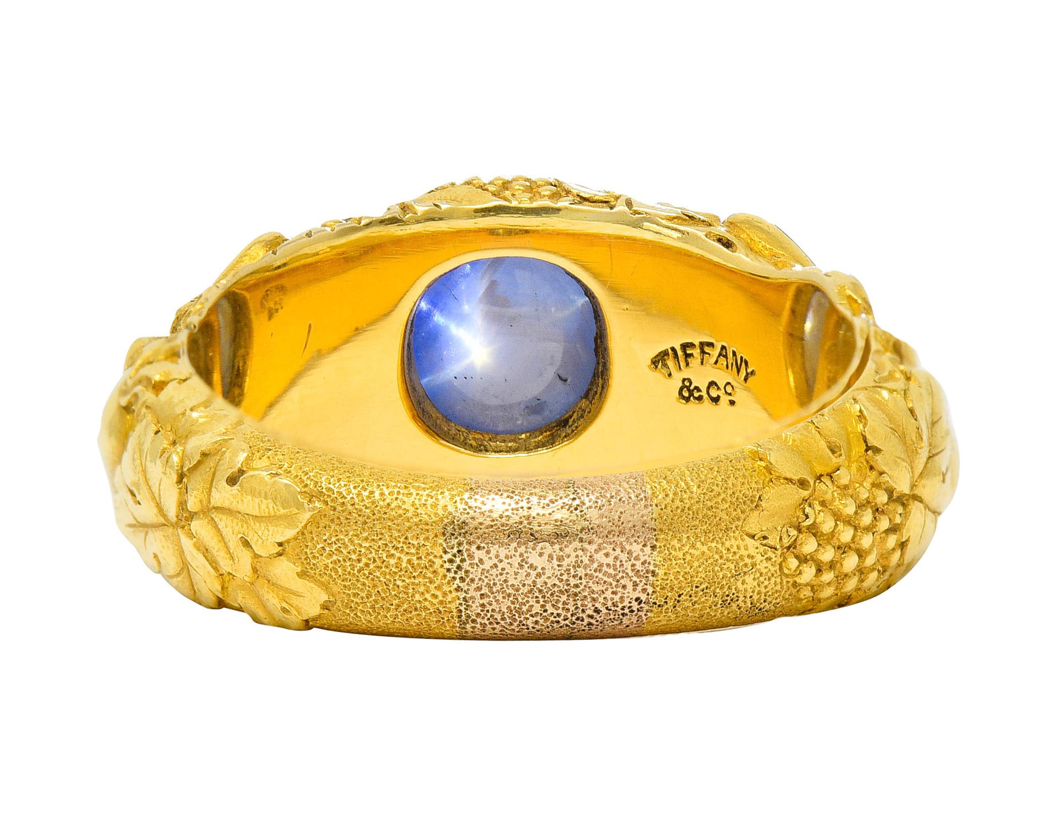 Tiffany & Co. Art Nouveau Star Sapphire 14 Karat Gold Bacchantes Unisex Ring 2