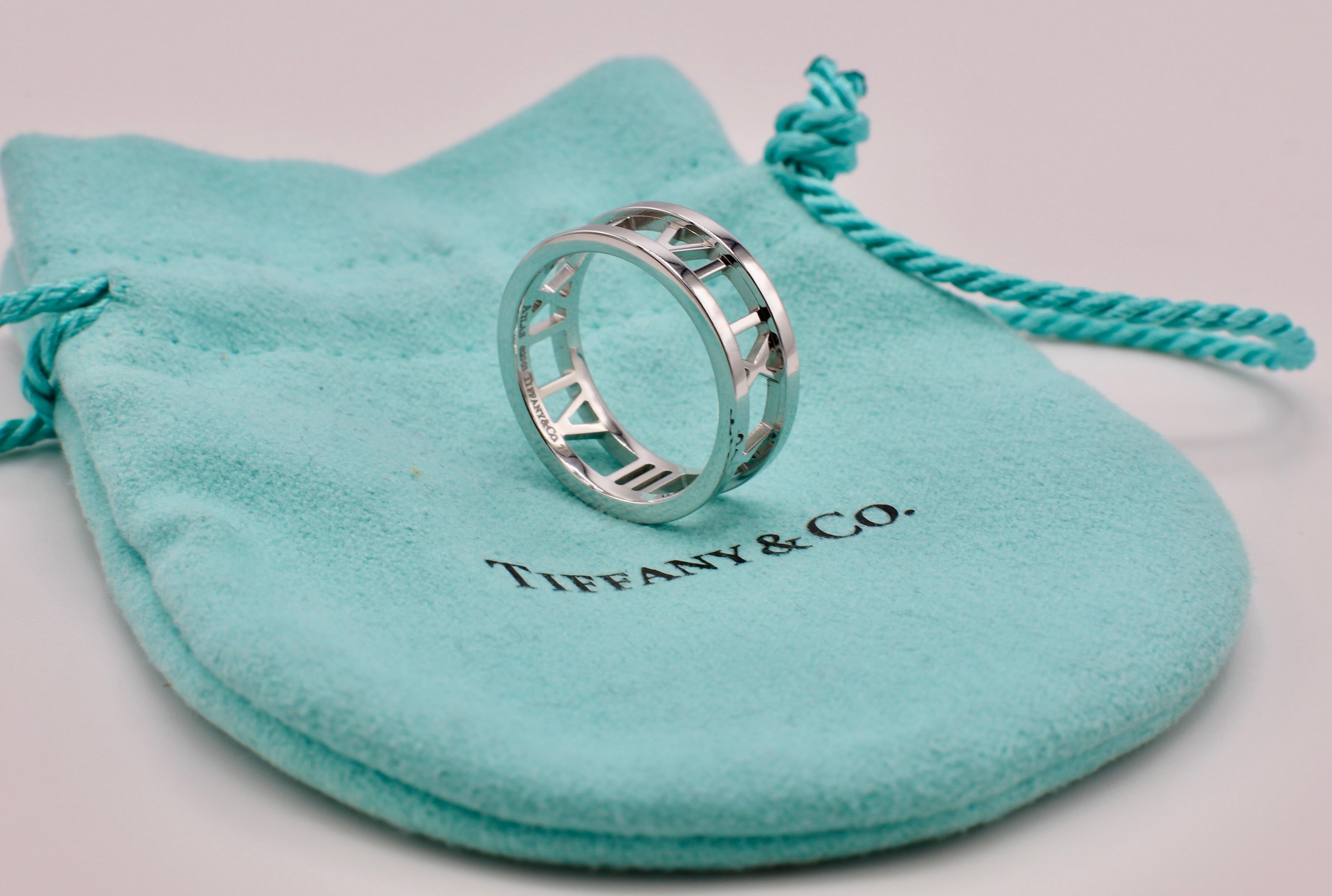 Tiffany & Co. Atlas 18 Karat White Gold Open Band Ring In Excellent Condition In  Baltimore, MD
