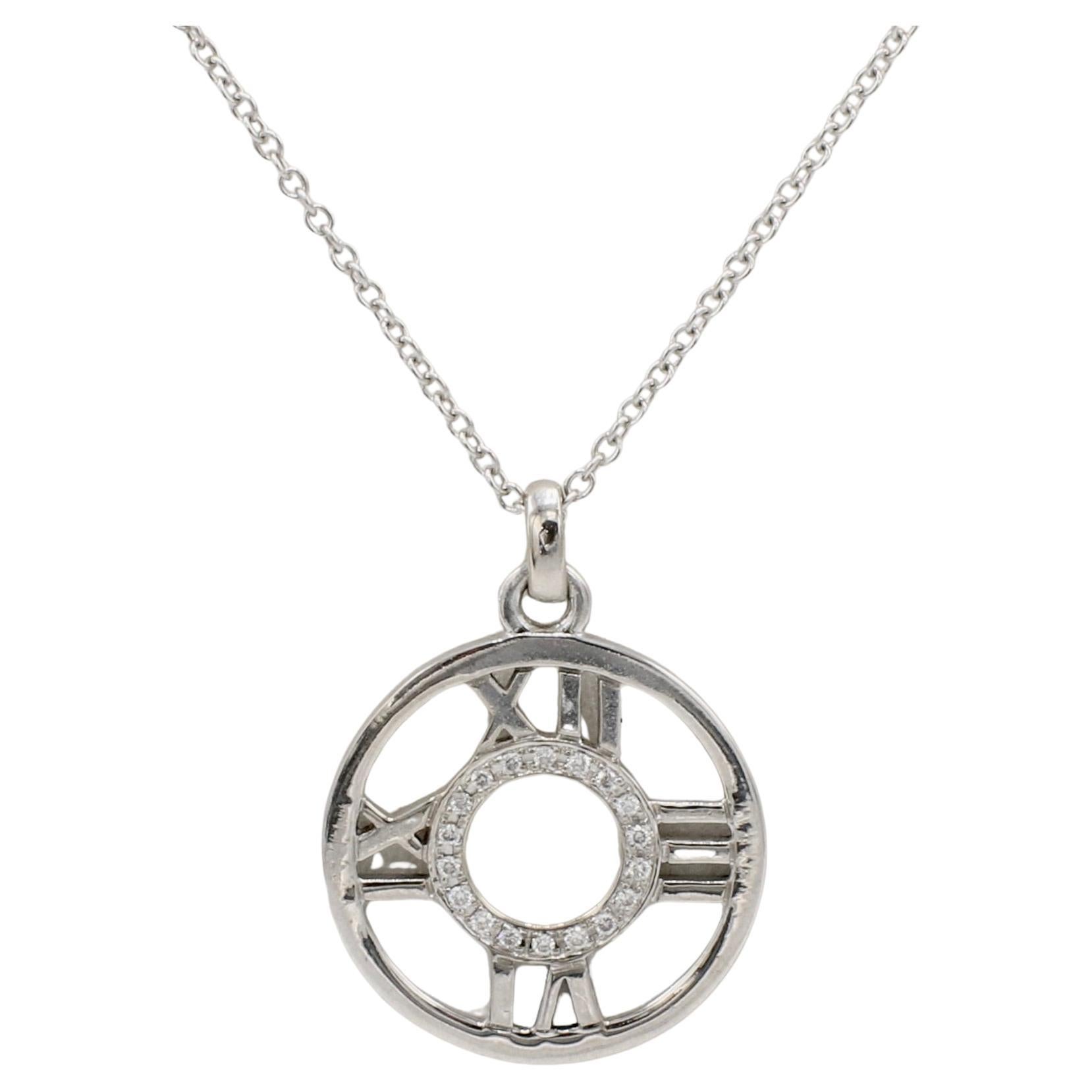 Tiffany & Co. Atlas 18 Karat White Gold Natural Diamond Circle Pendant Necklace