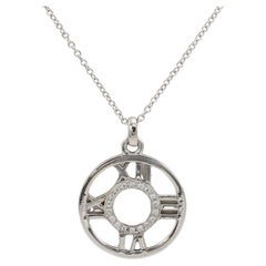 Tiffany & Co. Atlas 18 Karat White Gold Natural Diamond Circle Pendant Necklace