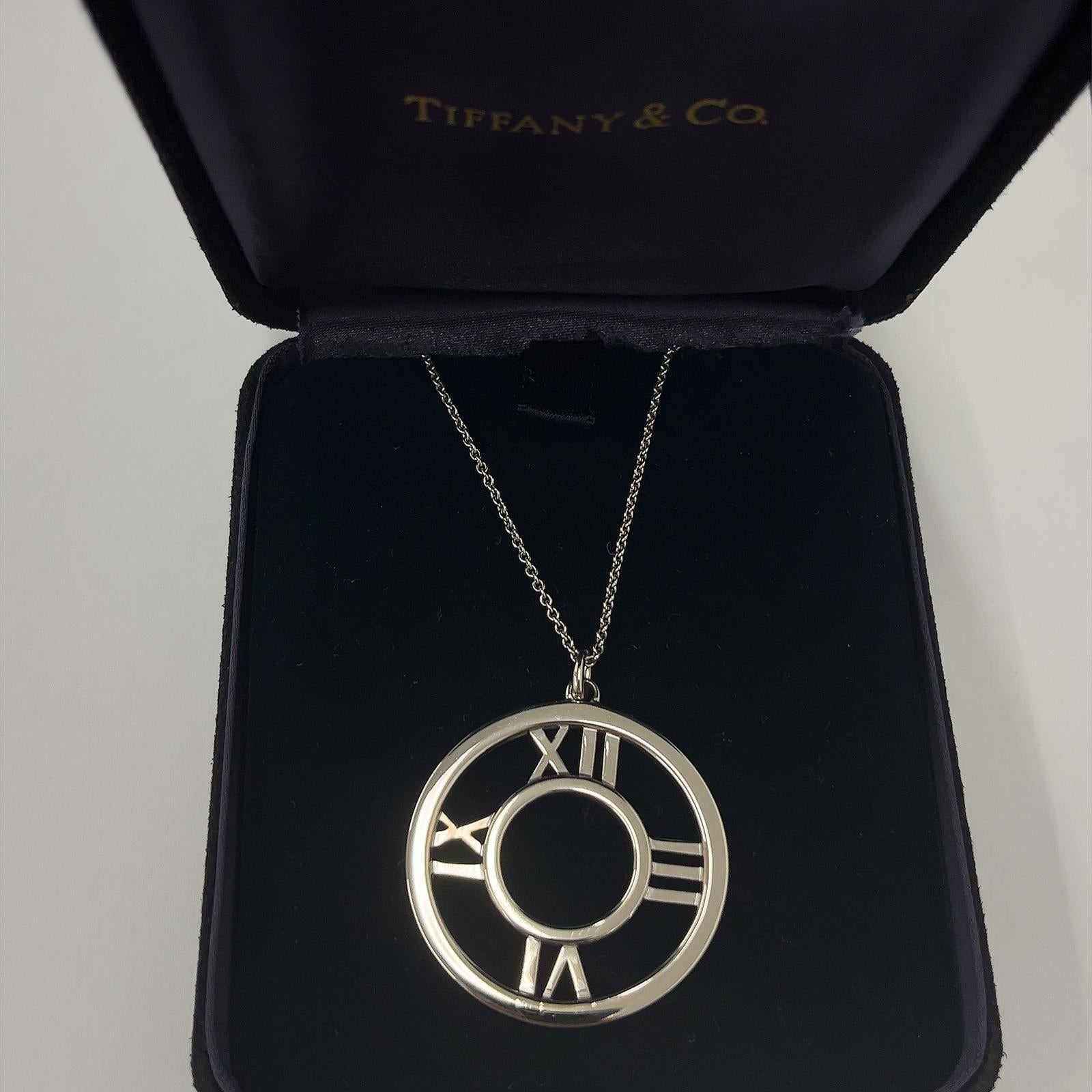 Tiffany & Co Atlas 18ct White Gold Roman Numeral 35mm Open Circle Pendant 2003 For Sale 4